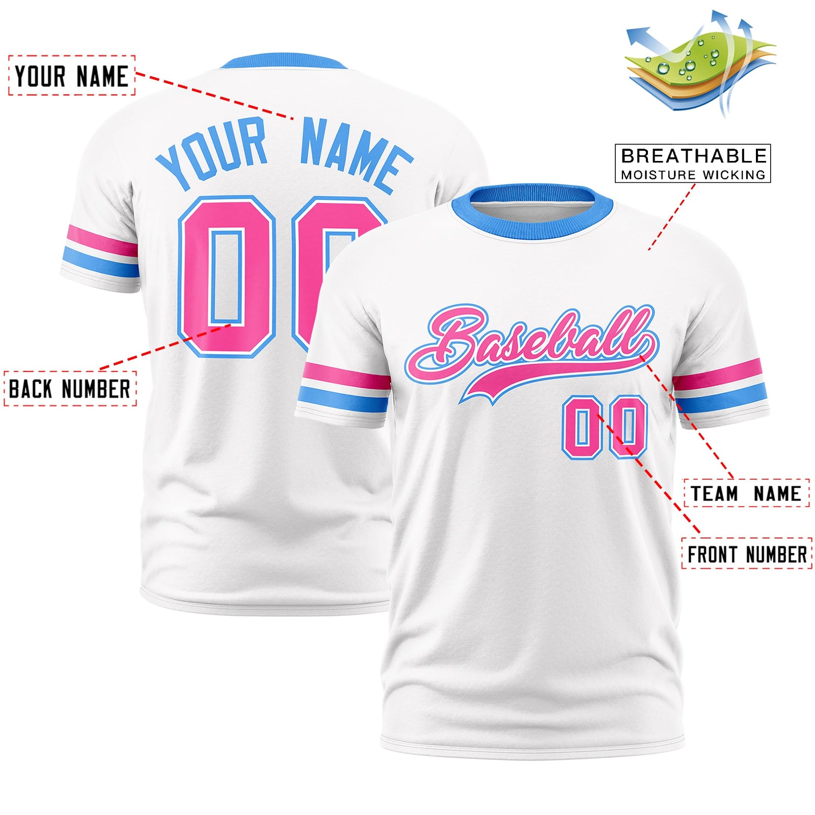 Custom White Powder Blue Classic Style Stripe Fashion T-shirt| KXKSHOP