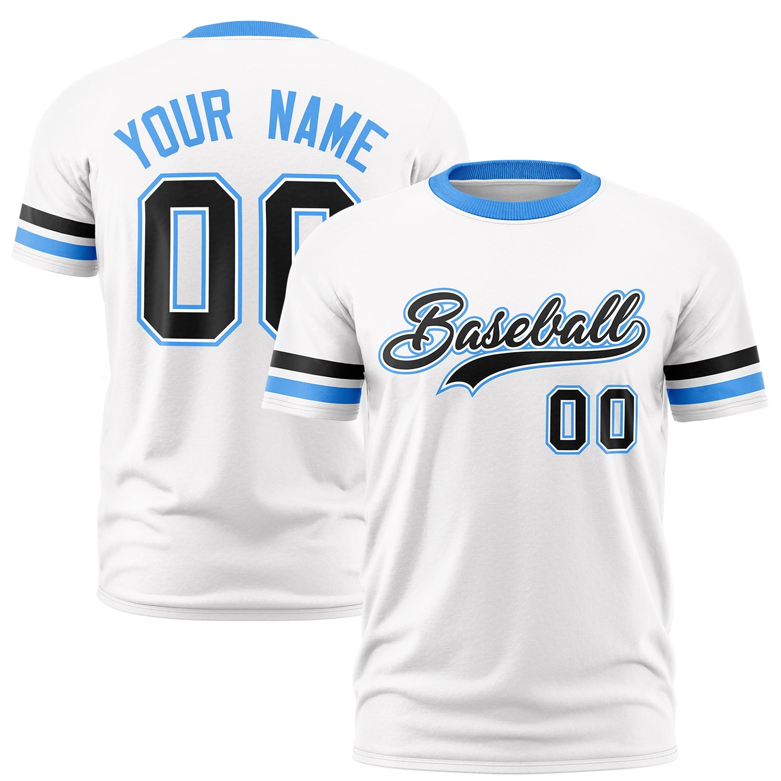 Custom White Powder Blue Classic Style Stripe Fashion T-shirt| KXKSHOP