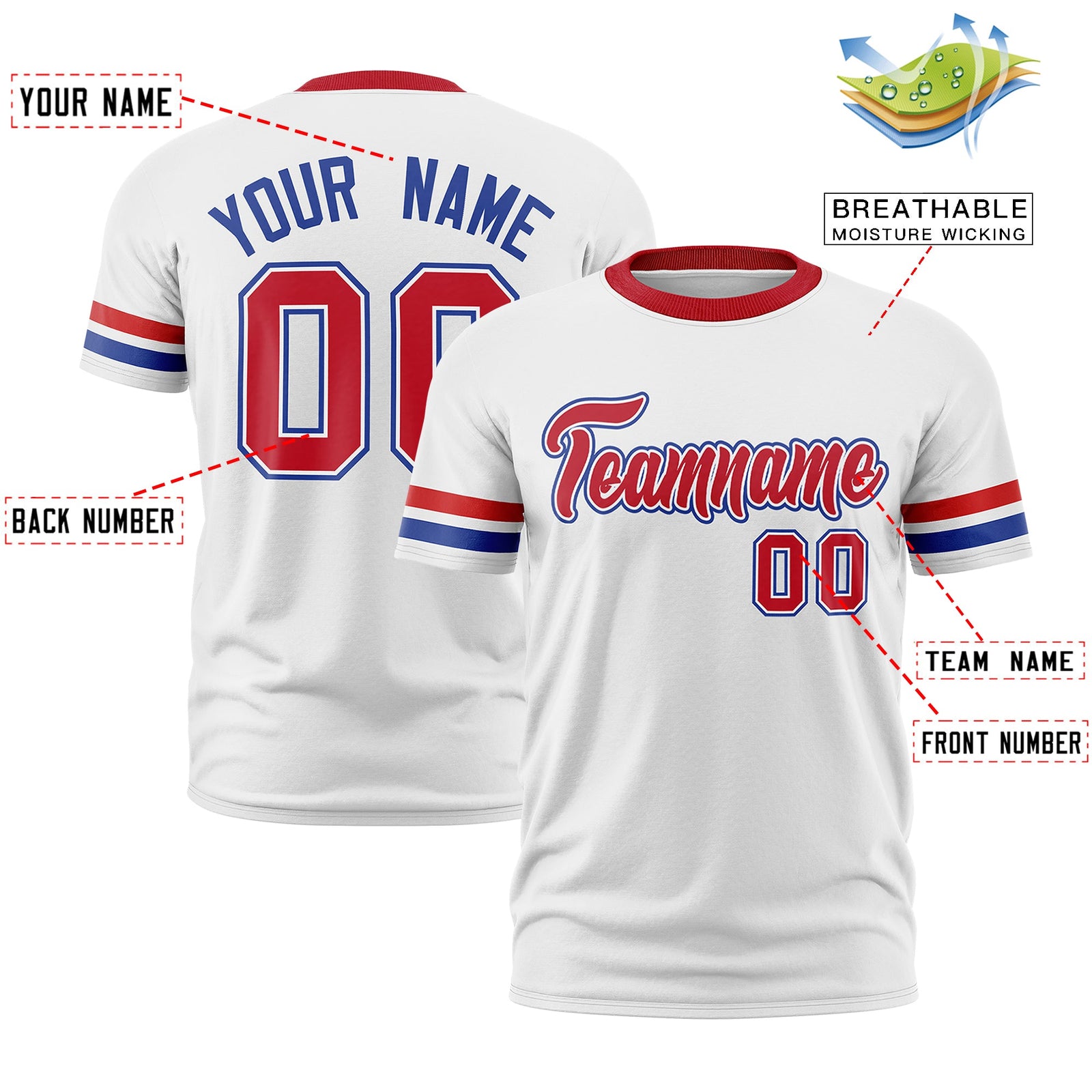 Custom White Royal Blue Classic Style Stripe Fashion T-shirt| KXKSHOP