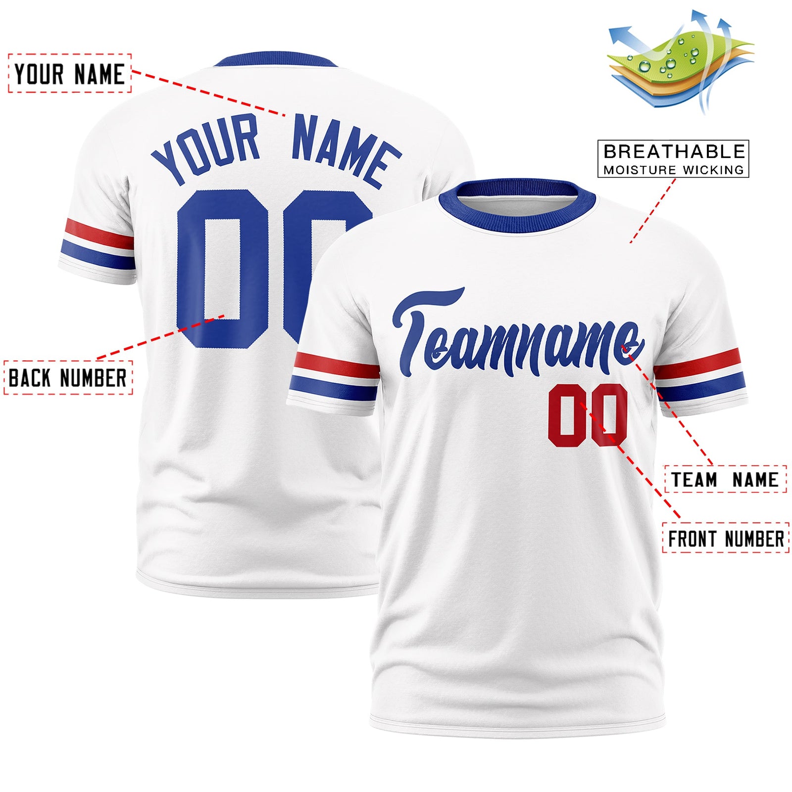 Custom White Royal Blue Classic Style Stripe Fashion T-shirt| KXKSHOP