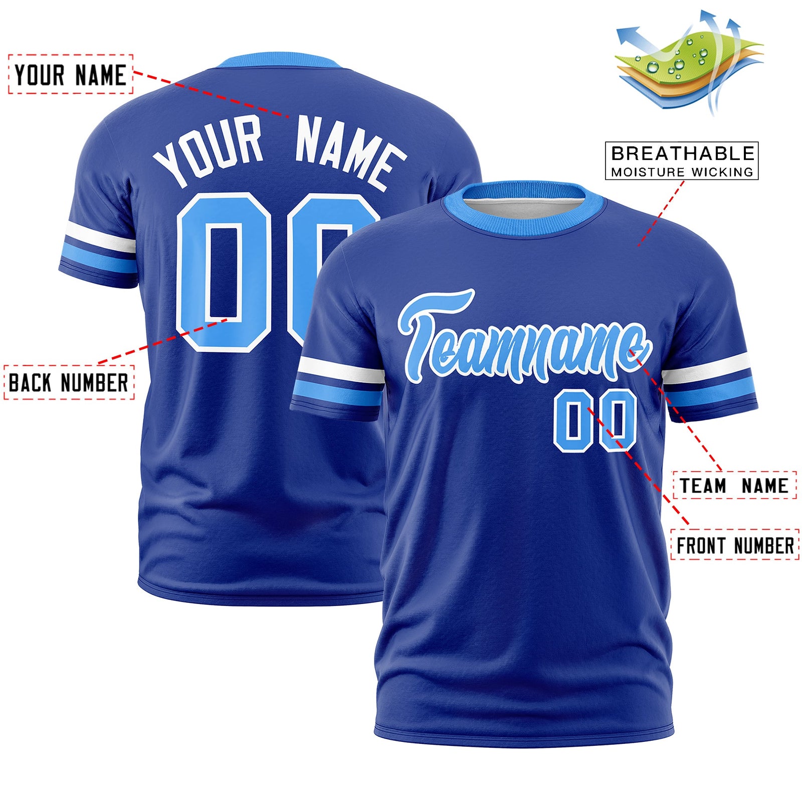 Custom Royal Blue Powder Blue Classic Style Stripe Fashion T-shirt| KXKSHOP