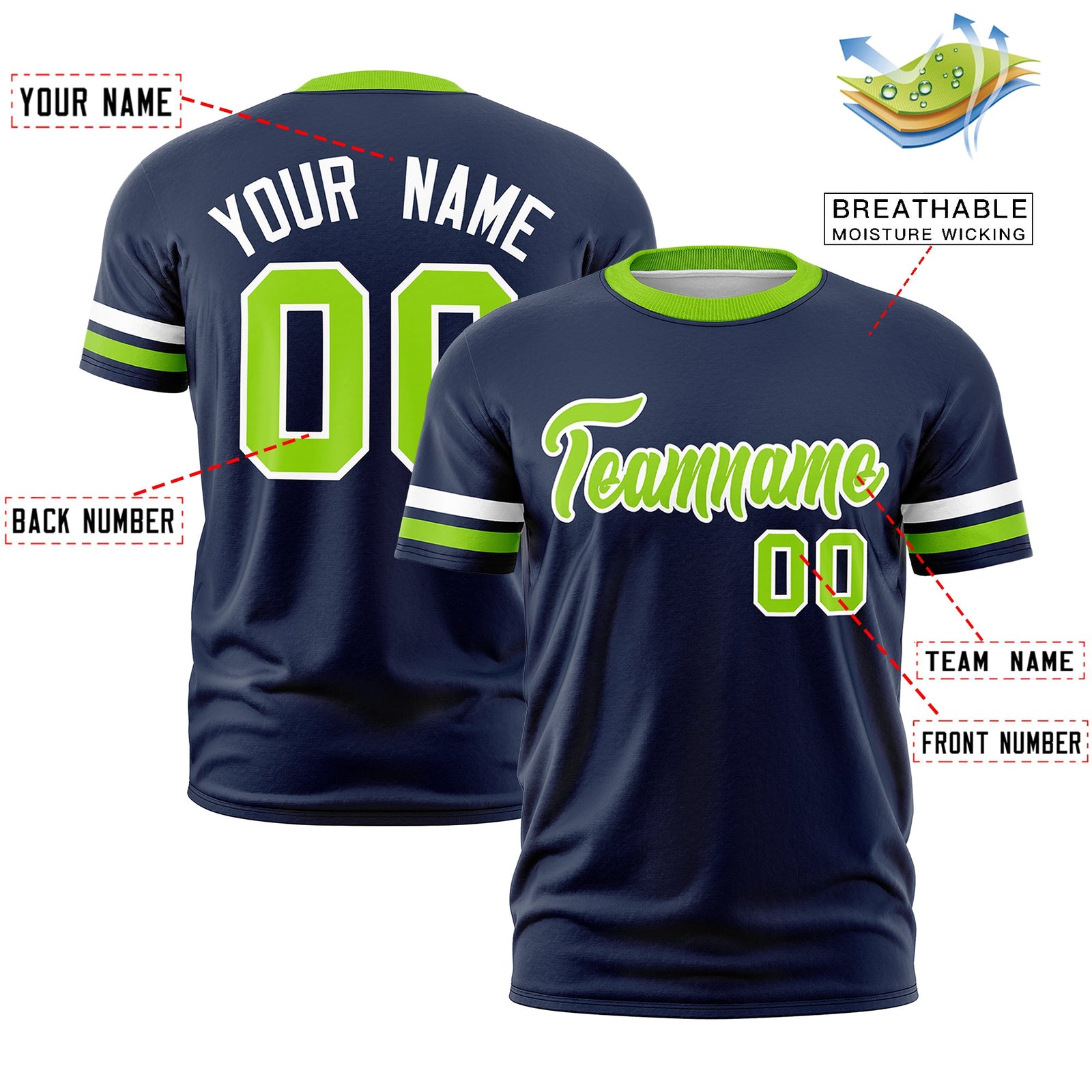 Custom Navy Neon Green Classic Style Stripe Fashion T-shirt| KXKSHOP