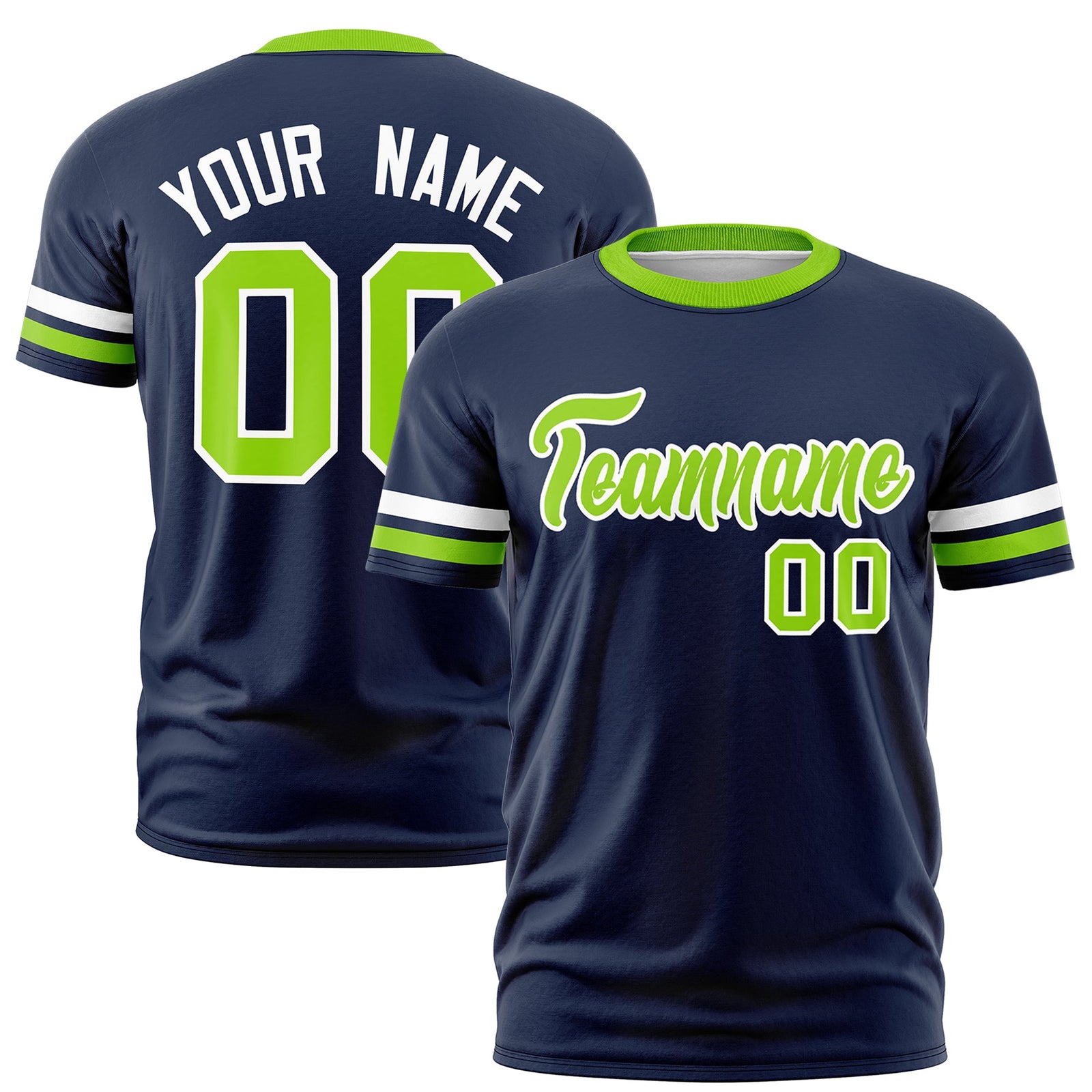 Custom Navy Neon Green Classic Style Stripe Fashion T-shirt| KXKSHOP