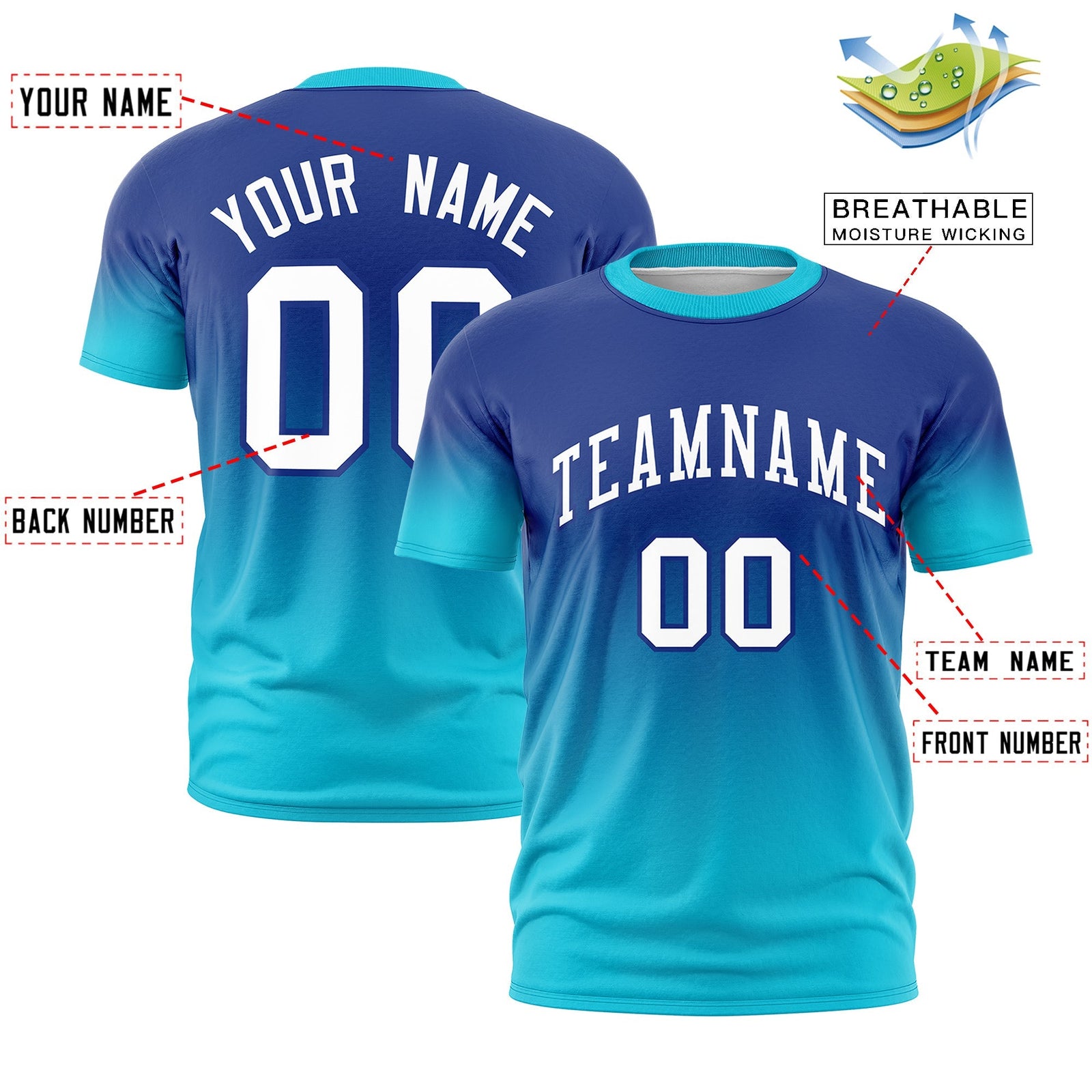 Custom Royal Blue White Gradient Fashion Lightweight T-shirt| KXKSHOP