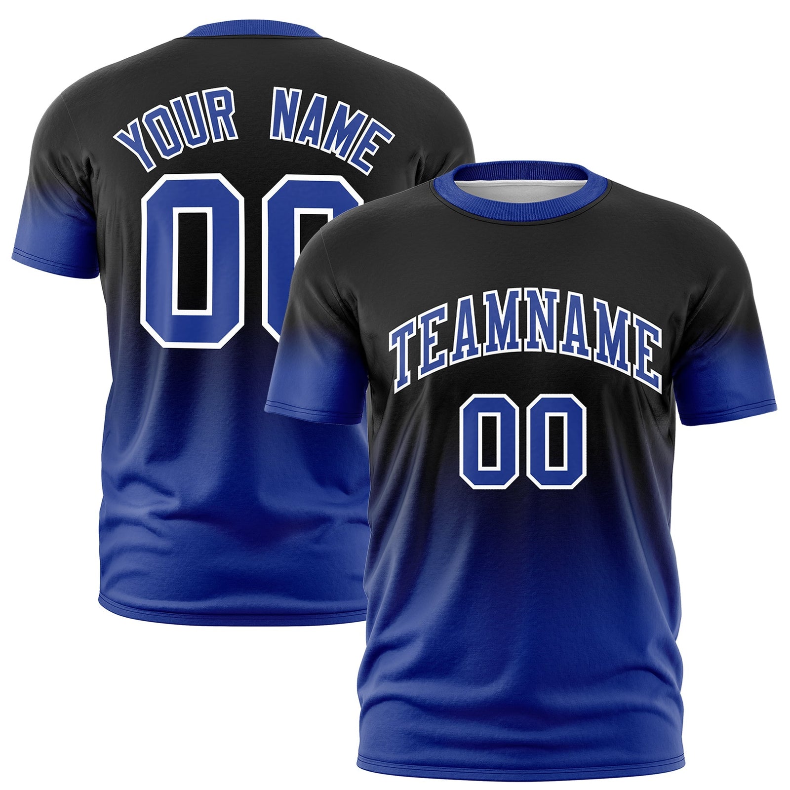 Custom Black Royal Blue White Gradient Fashion Lightweight T-shirt| KXKSHOP