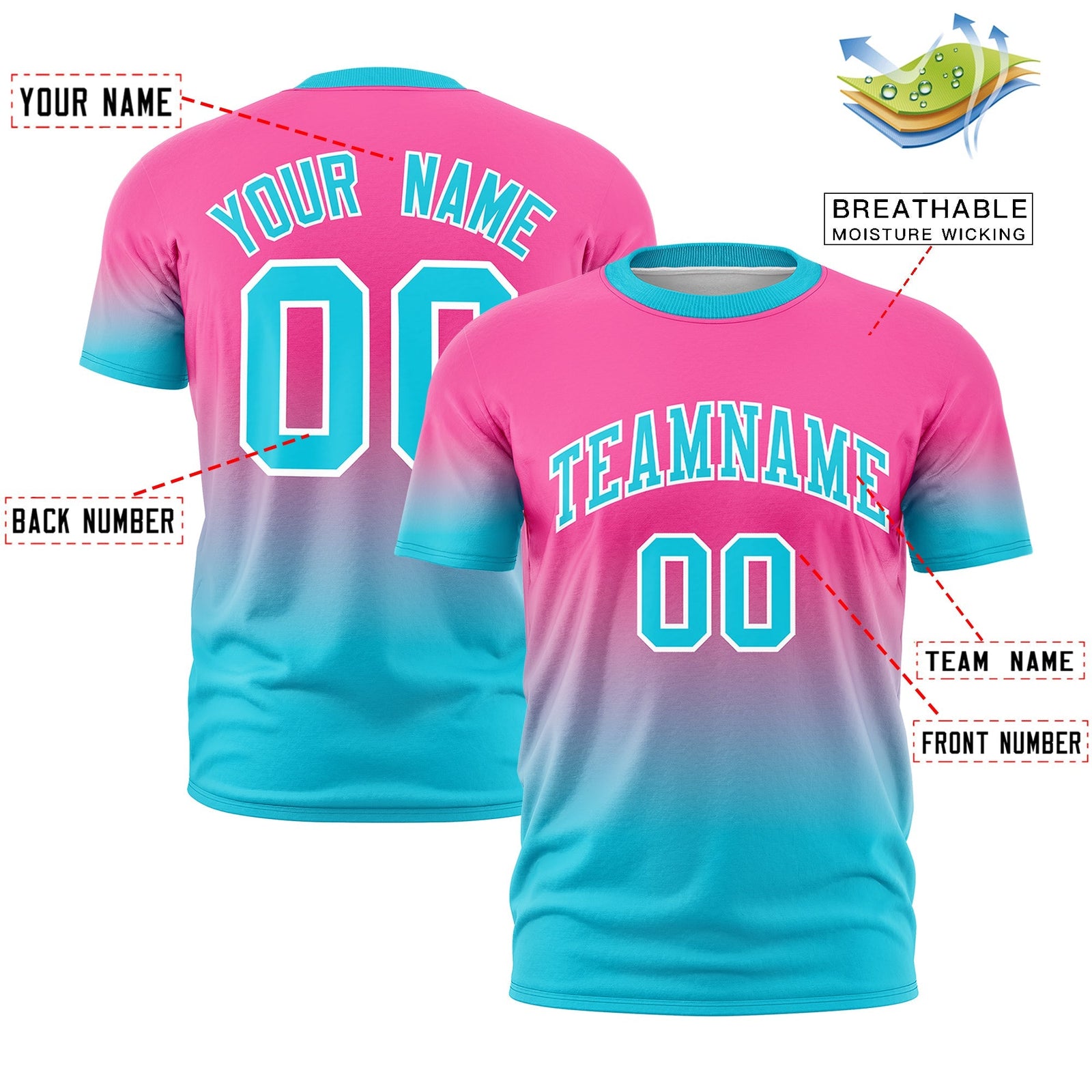 Custom Pink Sky Blue White Gradient Fashion Quick Dry T-shirt| KXKSHOP