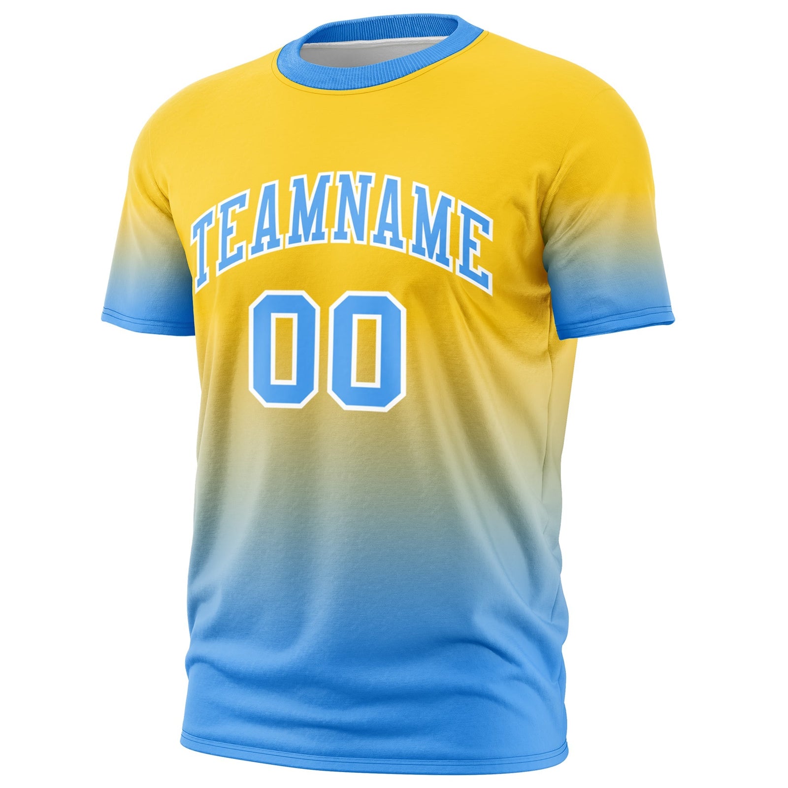 Custom Gold Powder Blue White Gradient Fashion Lightweight T-shirt| KXKSHOP
