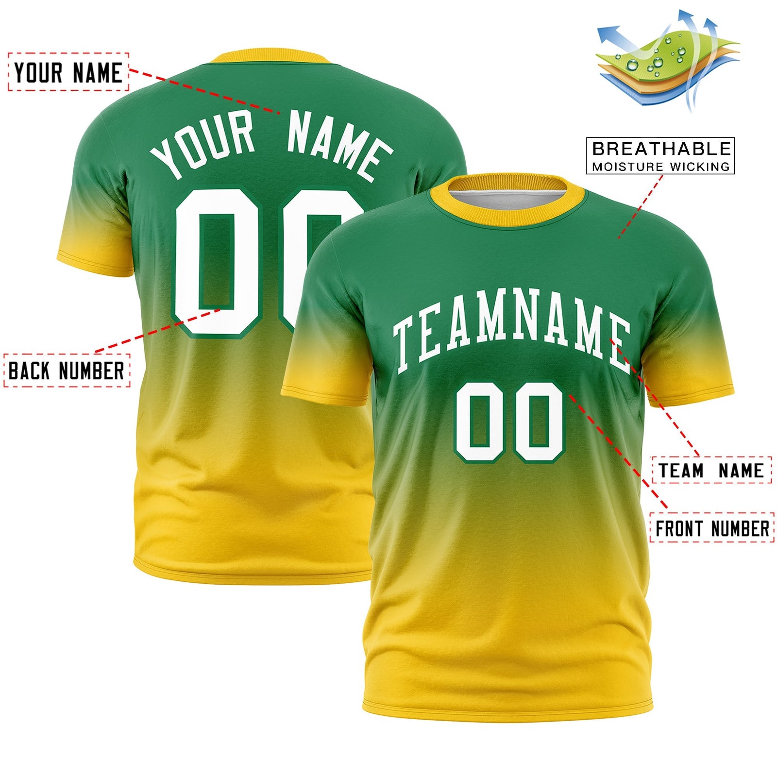 Custom Kelly Green White Gradient Fashion Quick Dry T-shirt| KXKSHOP