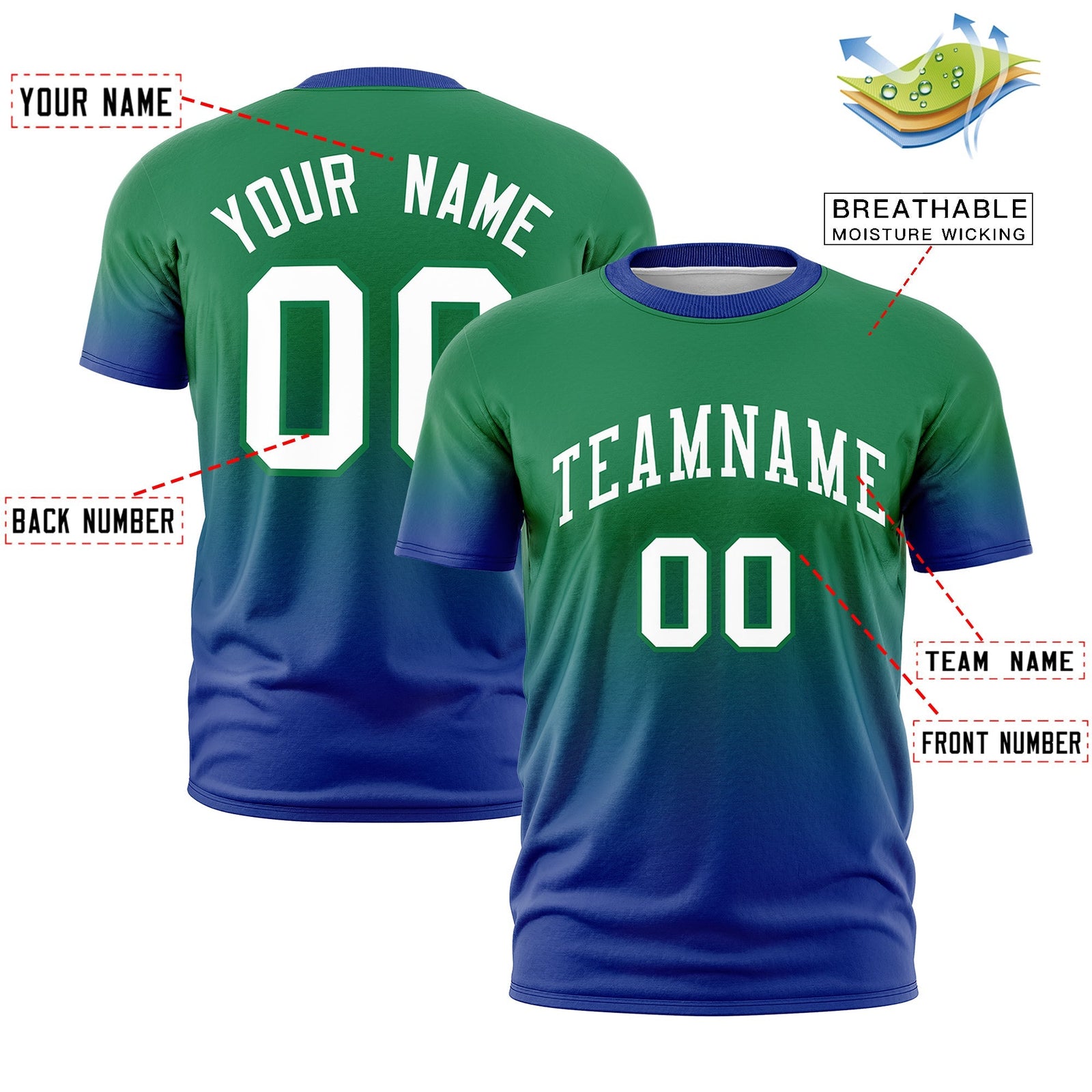 Custom Kelly Green White Gradient Fashion Quick Dry T-shirt| KXKSHOP