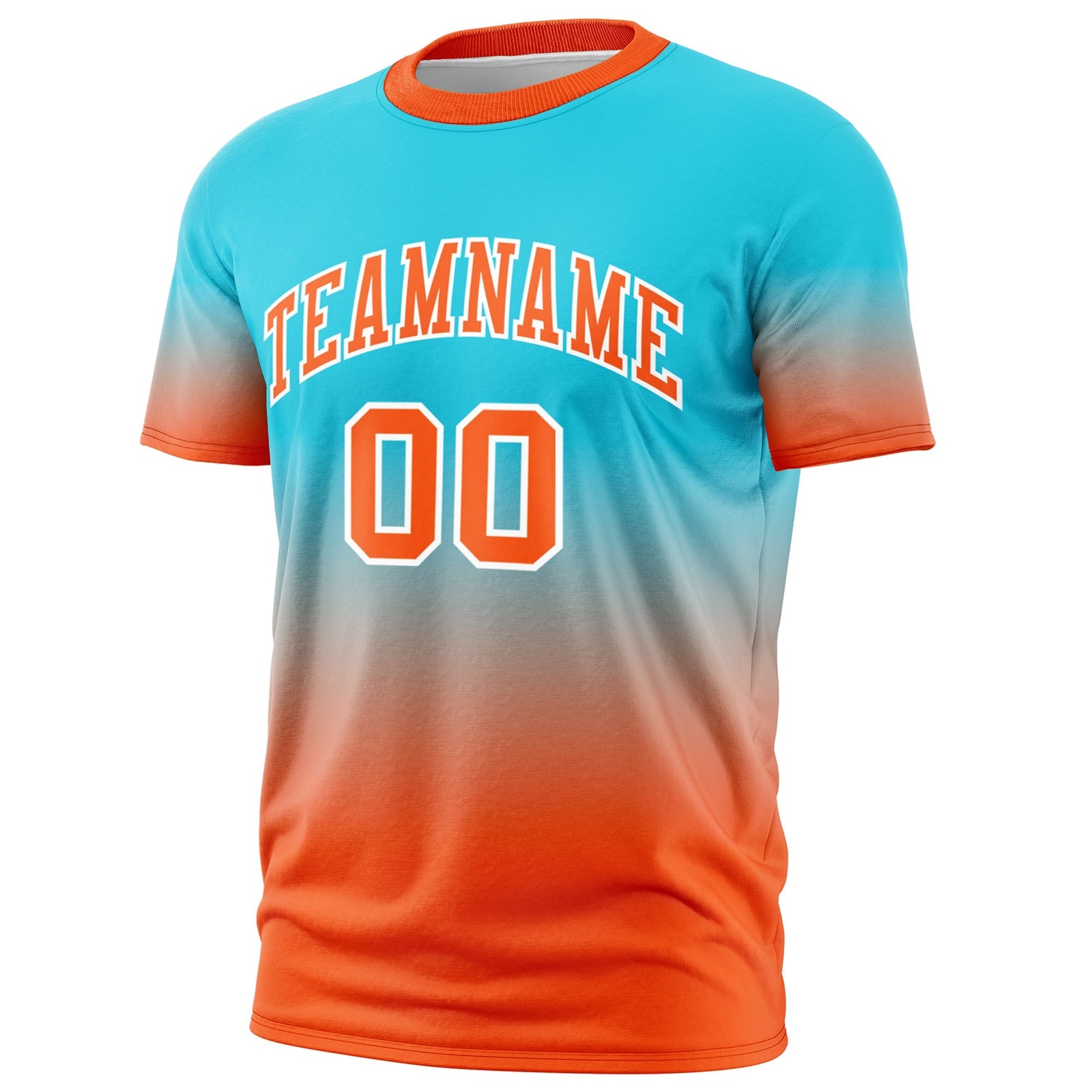 Custom Sky Blue Orange White Gradient Fashion Lightweight T-shirt| KXKSHOP