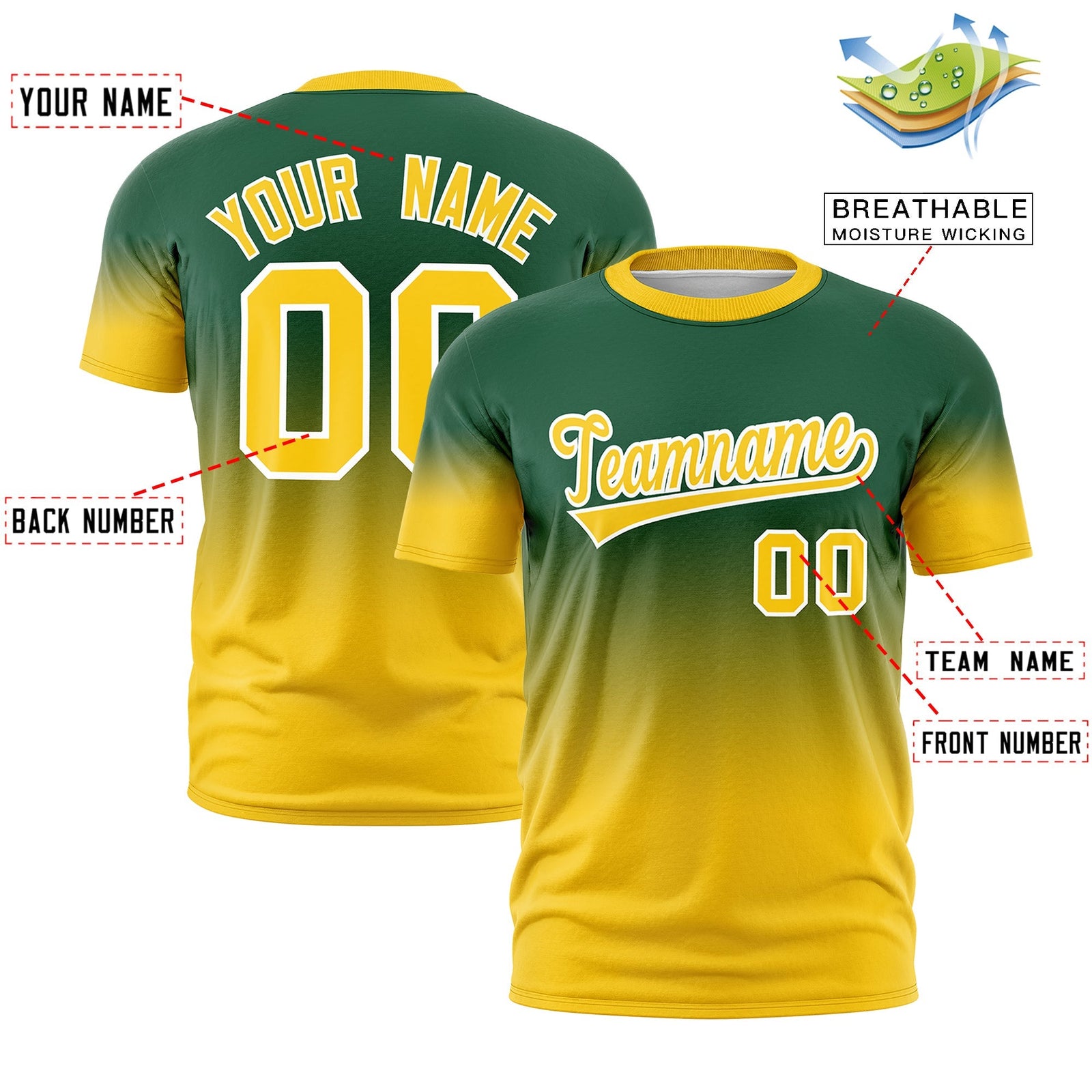 Custom Green Gold White Gradient Fashion Quick Dry T-shirt| KXKSHOP