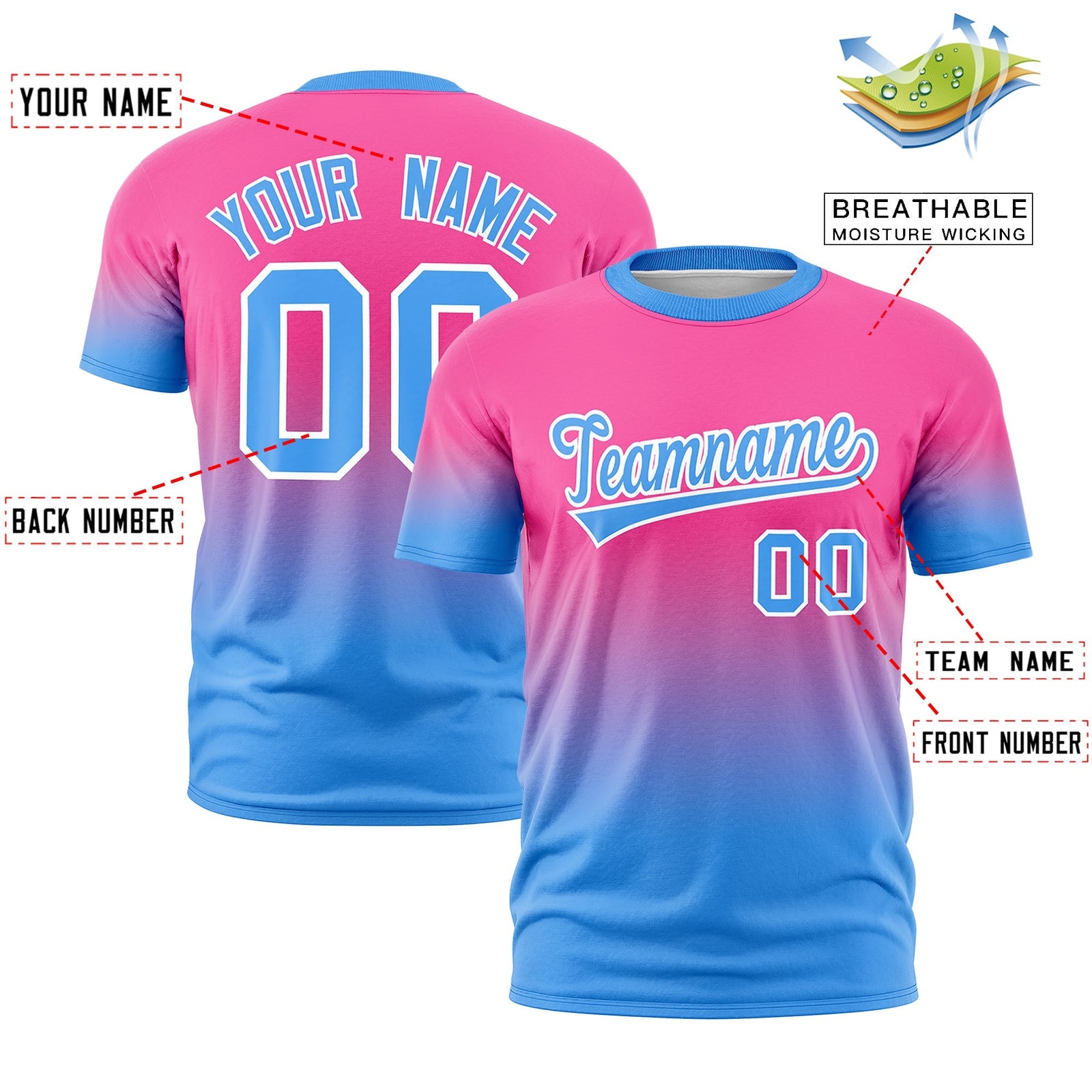 Custom Pink Powder Blue White Gradient Fashion Lightweight T-shirt| KXKSHOP