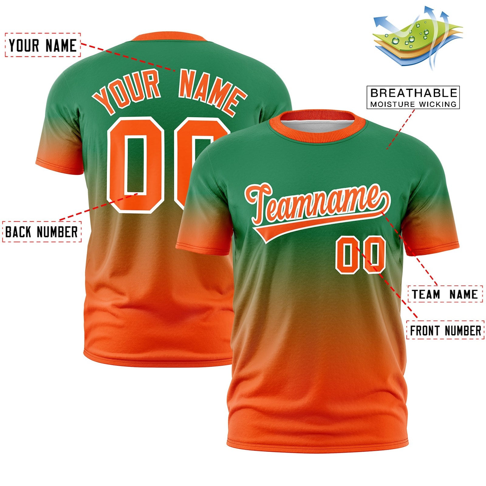 Custom Kelly Green Orange White Gradient Fashion Lightweight T-shirt| KXKSHOP