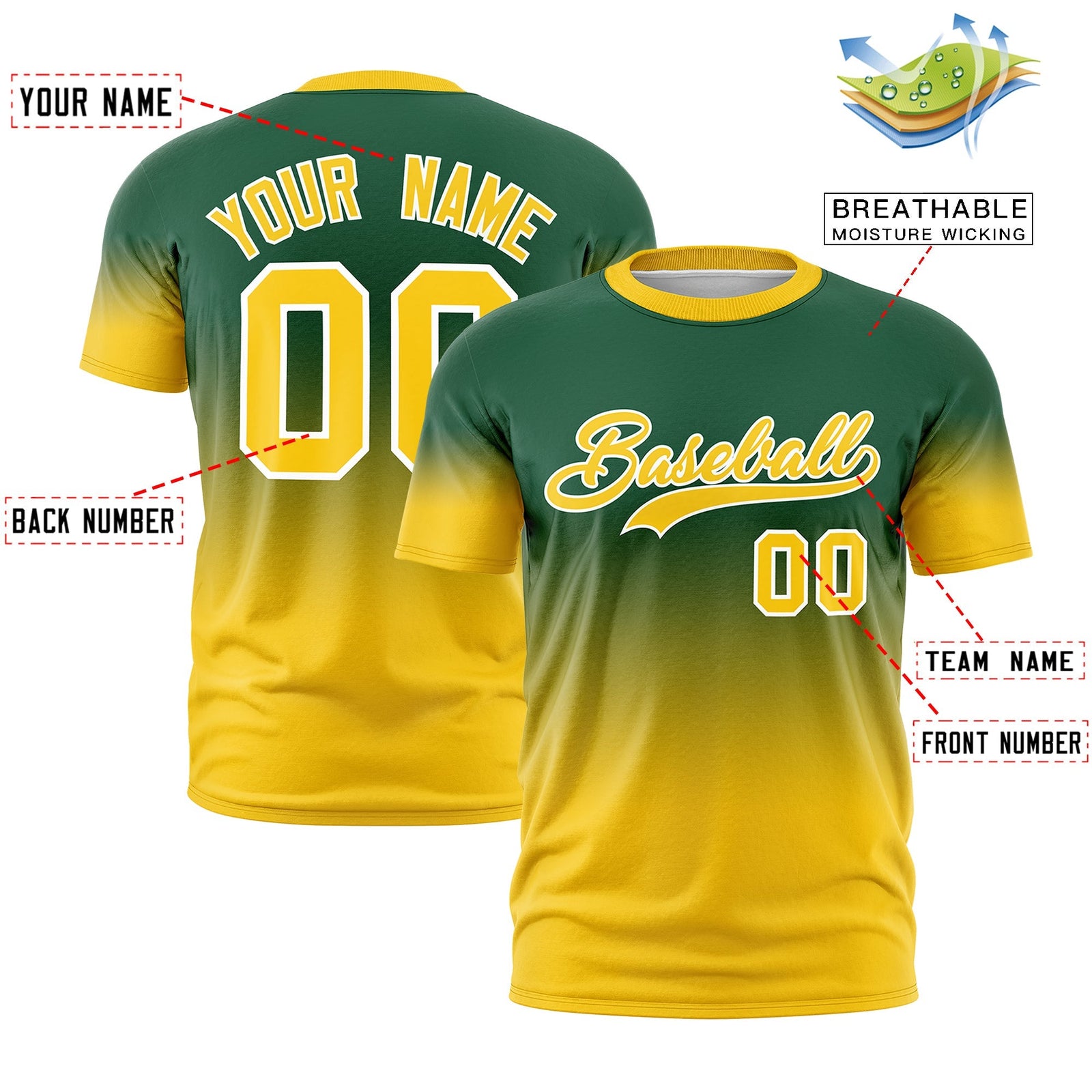 Custom Green Gold White Gradient Fashion Quick Dry T-shirt| KXKSHOP