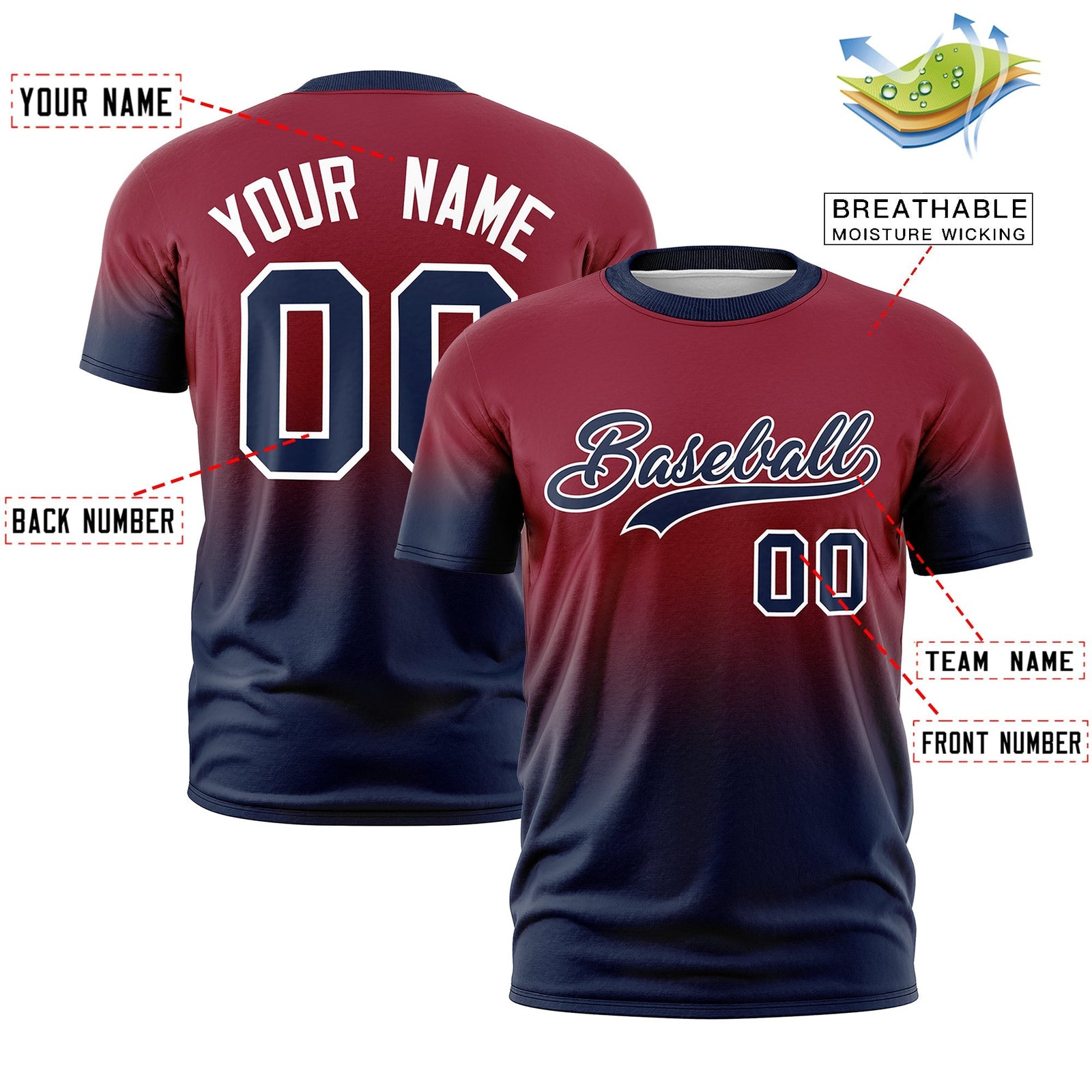 Custom Crimson Navy White Gradient Fashion Lightweight T-shirt| KXKSHOP