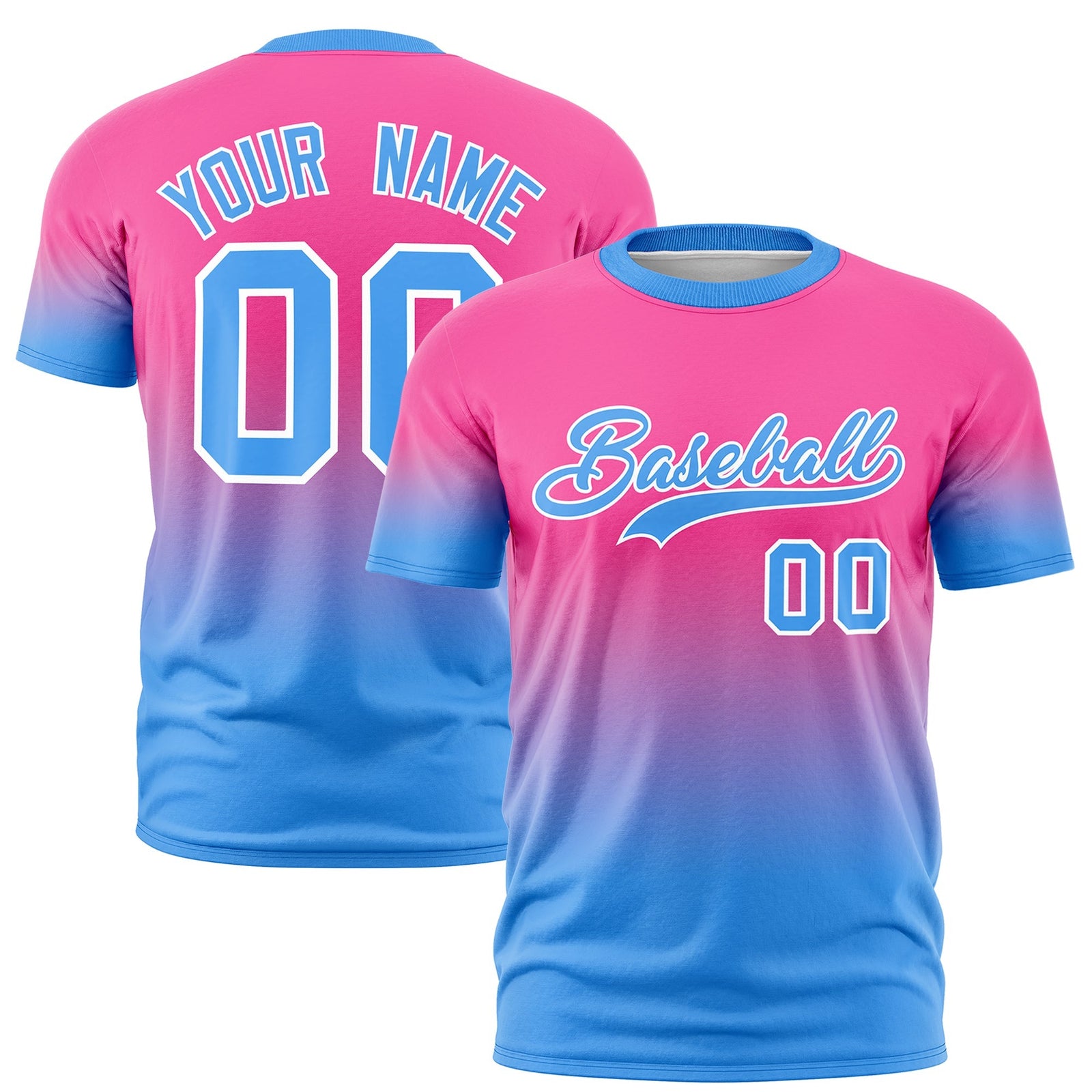 Custom Pink Powder Blue White Gradient Fashion Lightweight T-shirt| KXKSHOP