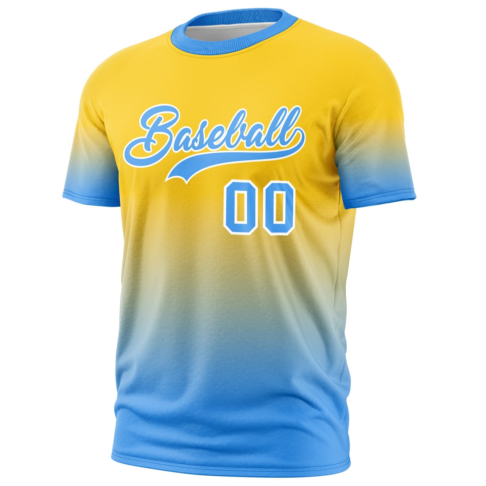 Custom Gold Powder Blue White Gradient Fashion Lightweight T-shirt| KXKSHOP