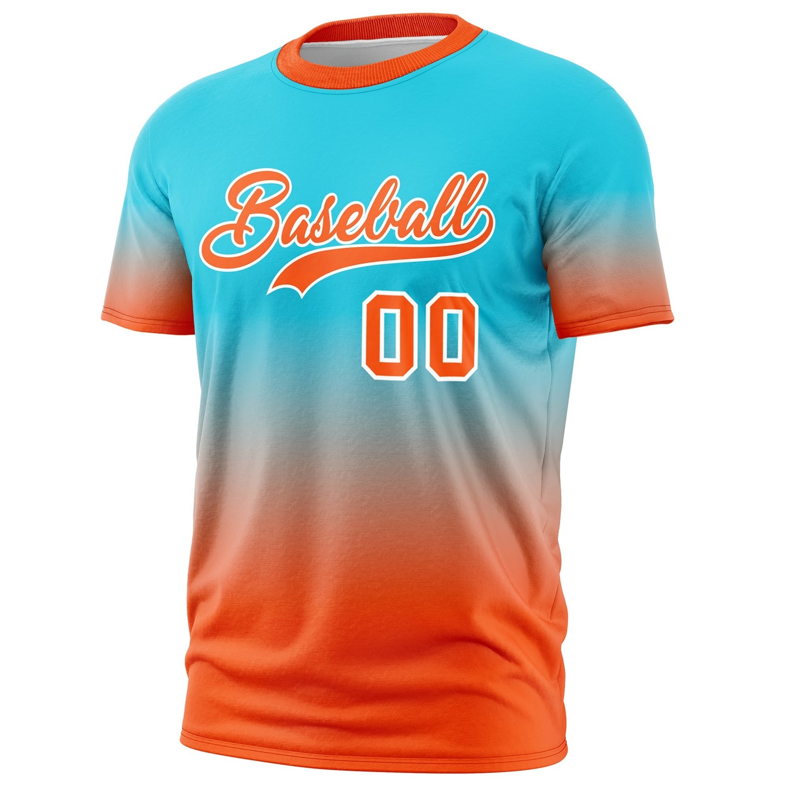 Custom Sky Blue Orange White Gradient Fashion Lightweight T-shirt| KXKSHOP