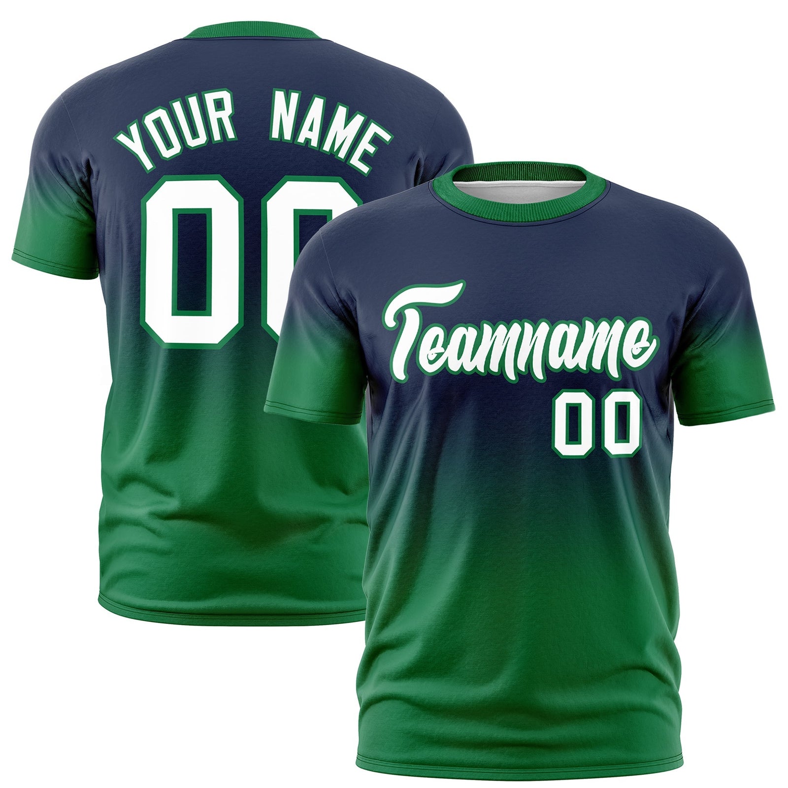 Custom Navy White Kelly Green Gradient Fashion Lightweight T-shirt| KXKSHOP