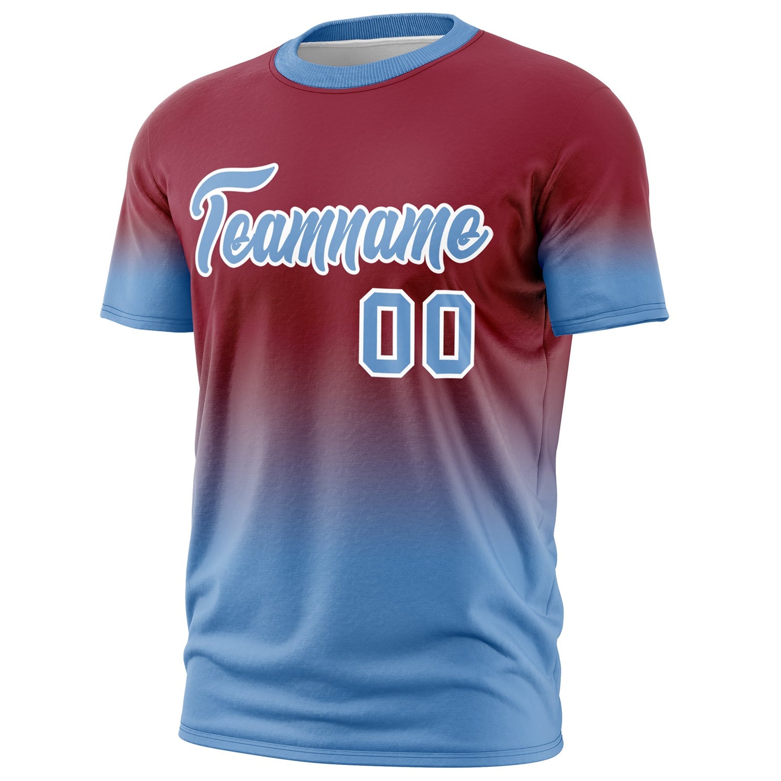 Custom Crimson Light Blue White Gradient Fashion Lightweight T-shirt| KXKSHOP