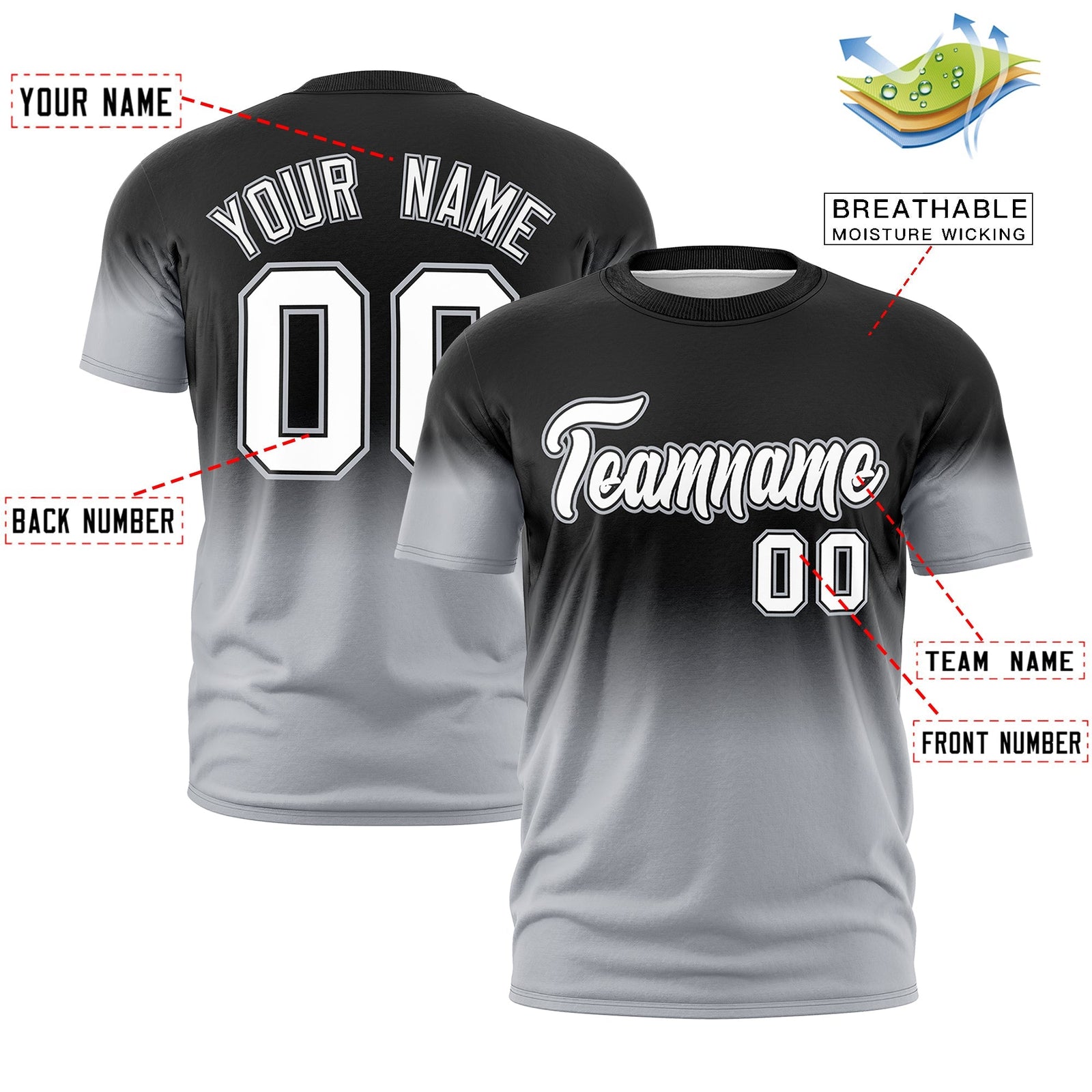 Custom Black White Gray Gradient Fashion Lightweight T-shirt| KXKSHOP