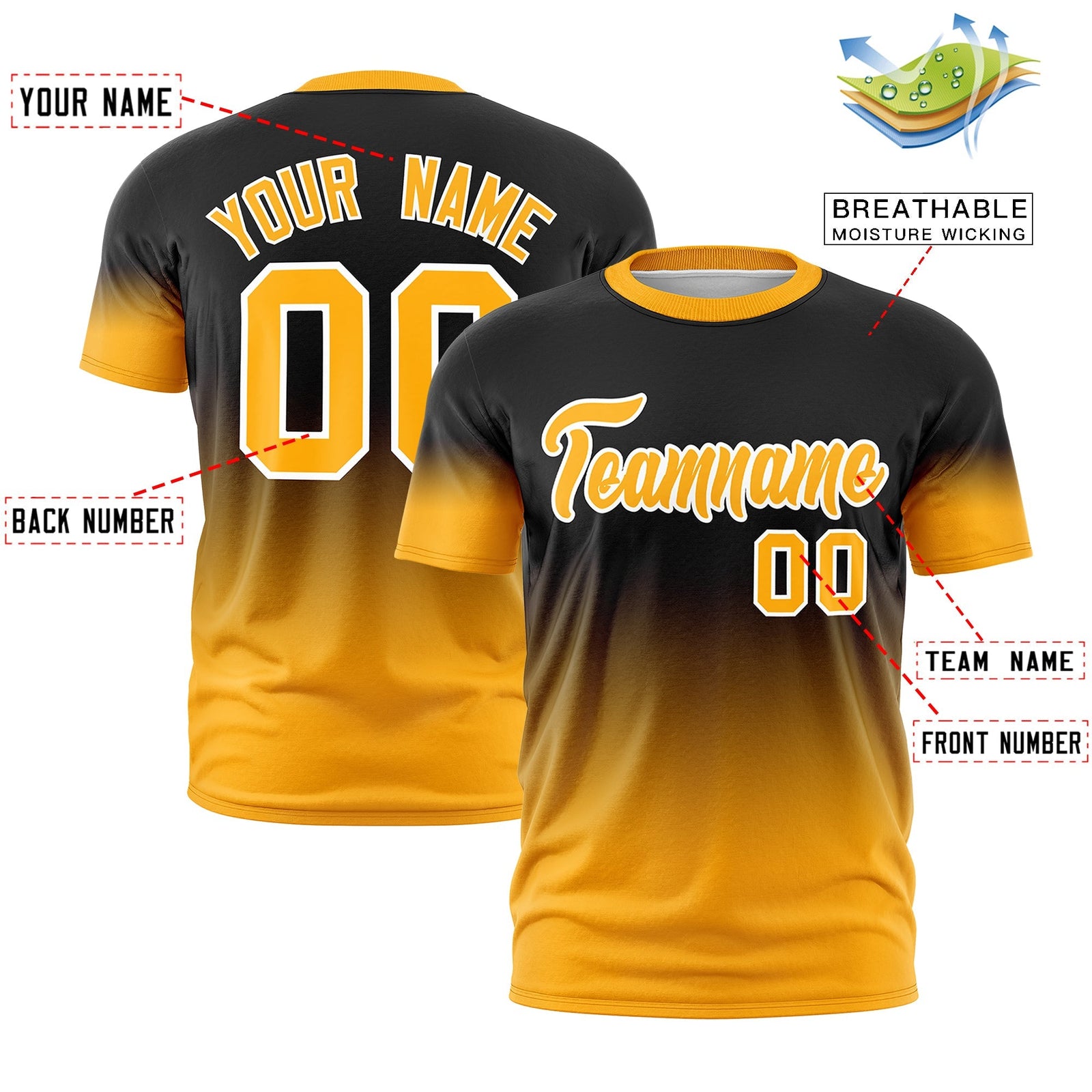 Custom Black Yellow White Gradient Fashion Quick Dry T-shirt| KXKSHOP