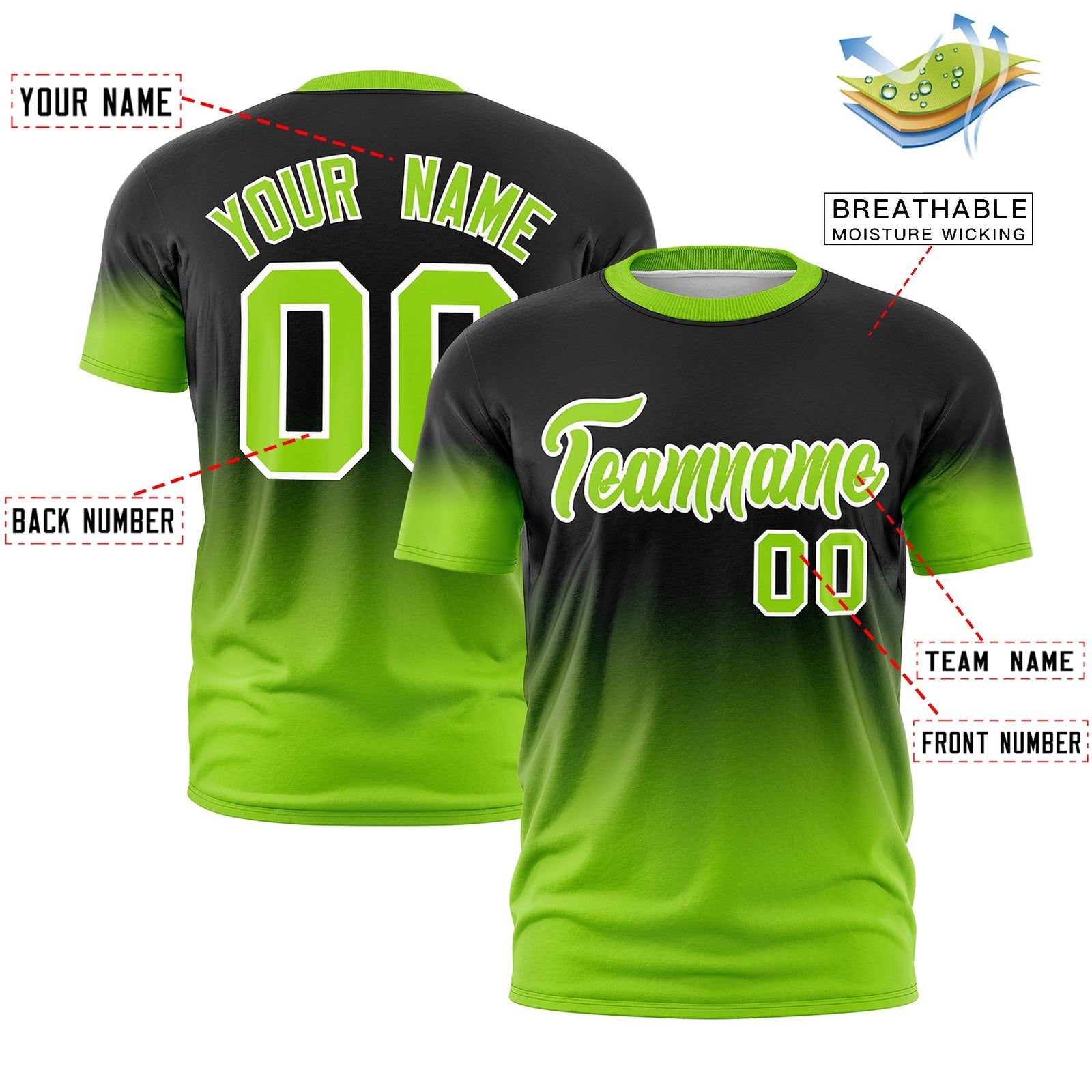 Custom Black Neon Green White Gradient Fashion Lightweight T-shirt| KXKSHOP