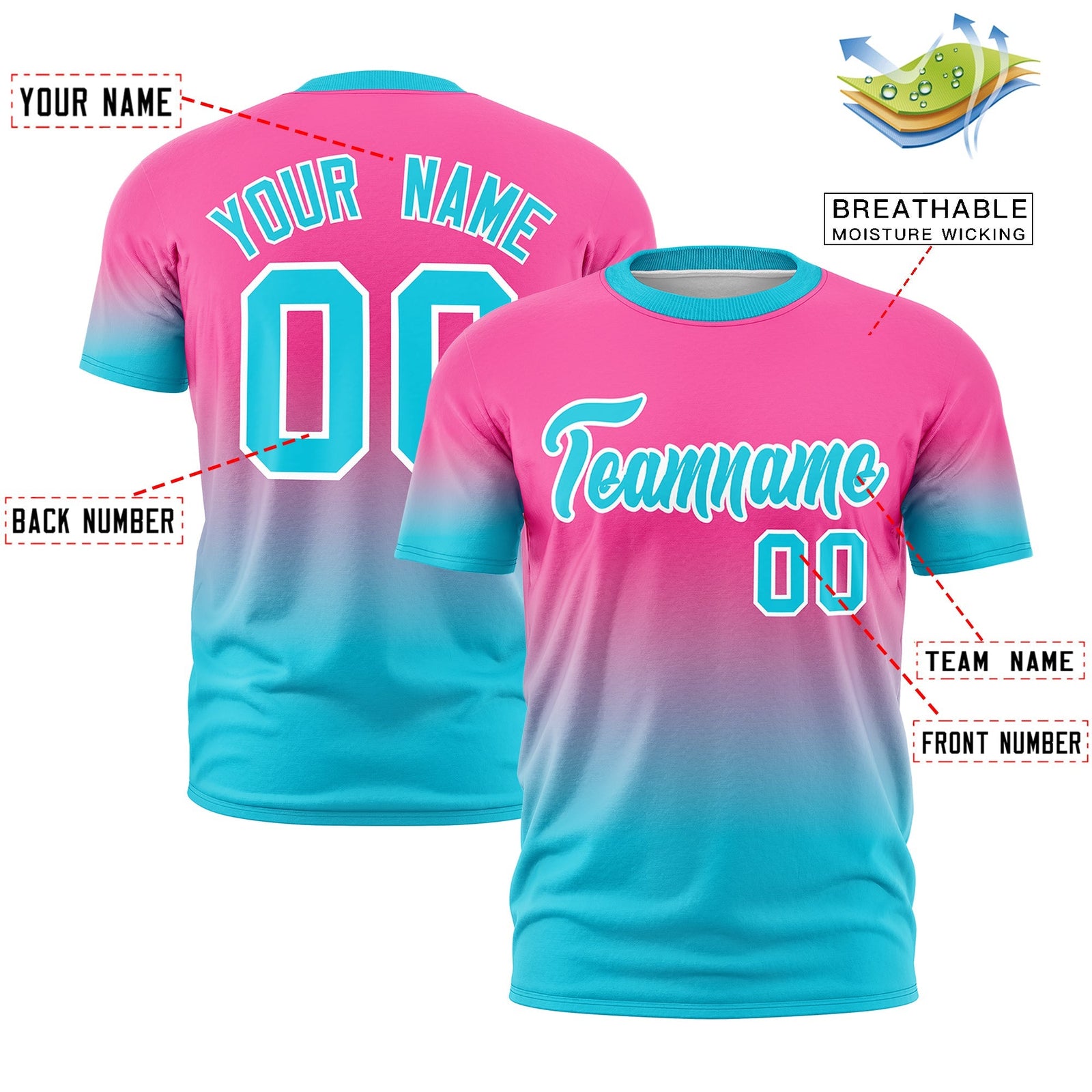 Custom Pink Sky Blue White Gradient Fashion Quick Dry T-shirt| KXKSHOP