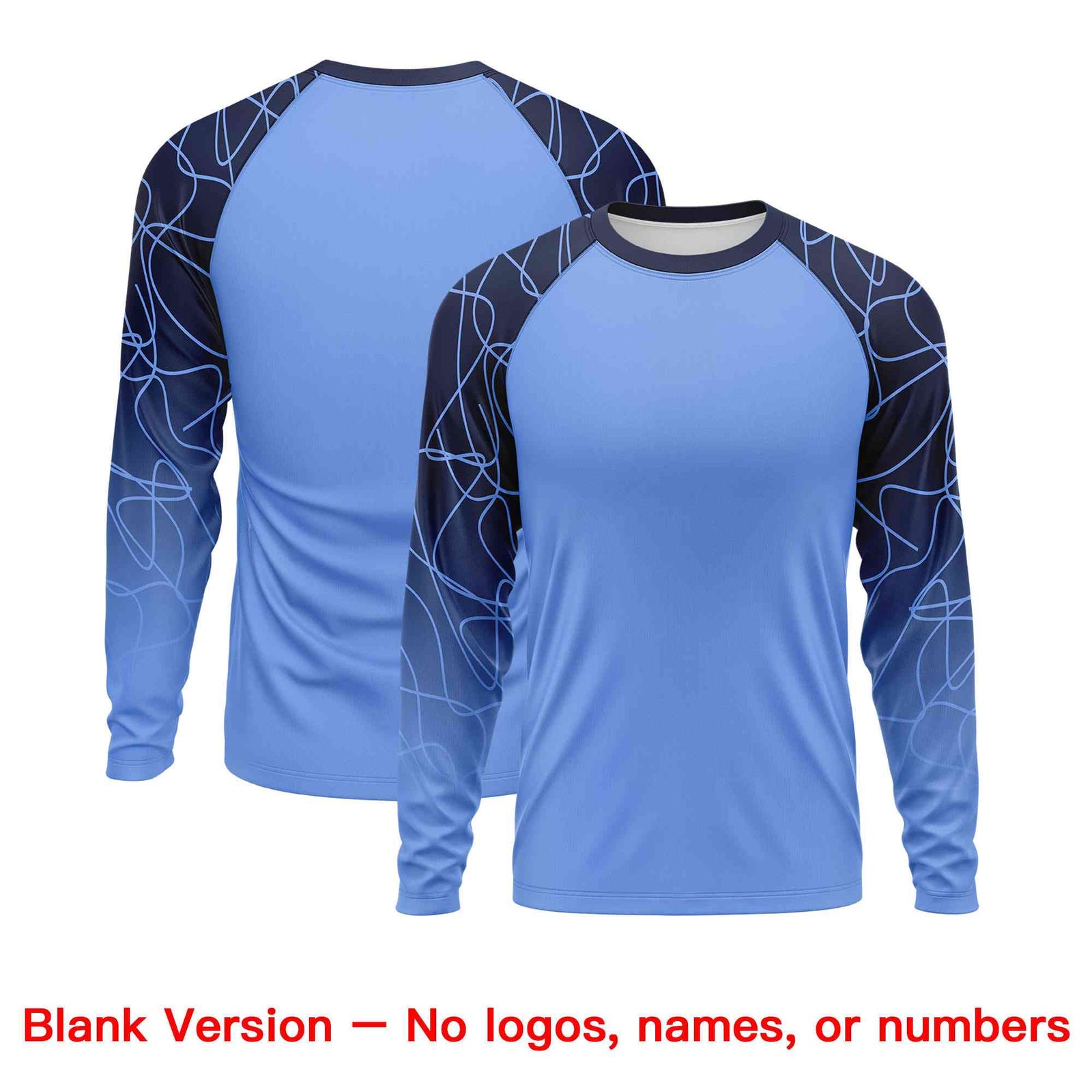 Custom Light Blue Navy Tangled Lines Pattern Raglan Long Sleeve Performance T-Shirt