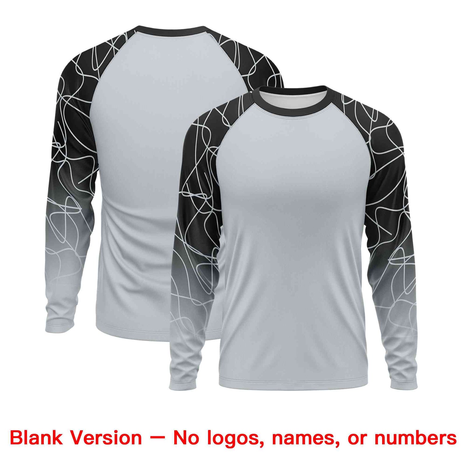 Custom Silver Black Tangled Lines Pattern Raglan Long Sleeve Performance T-Shirt| KXKSHOP