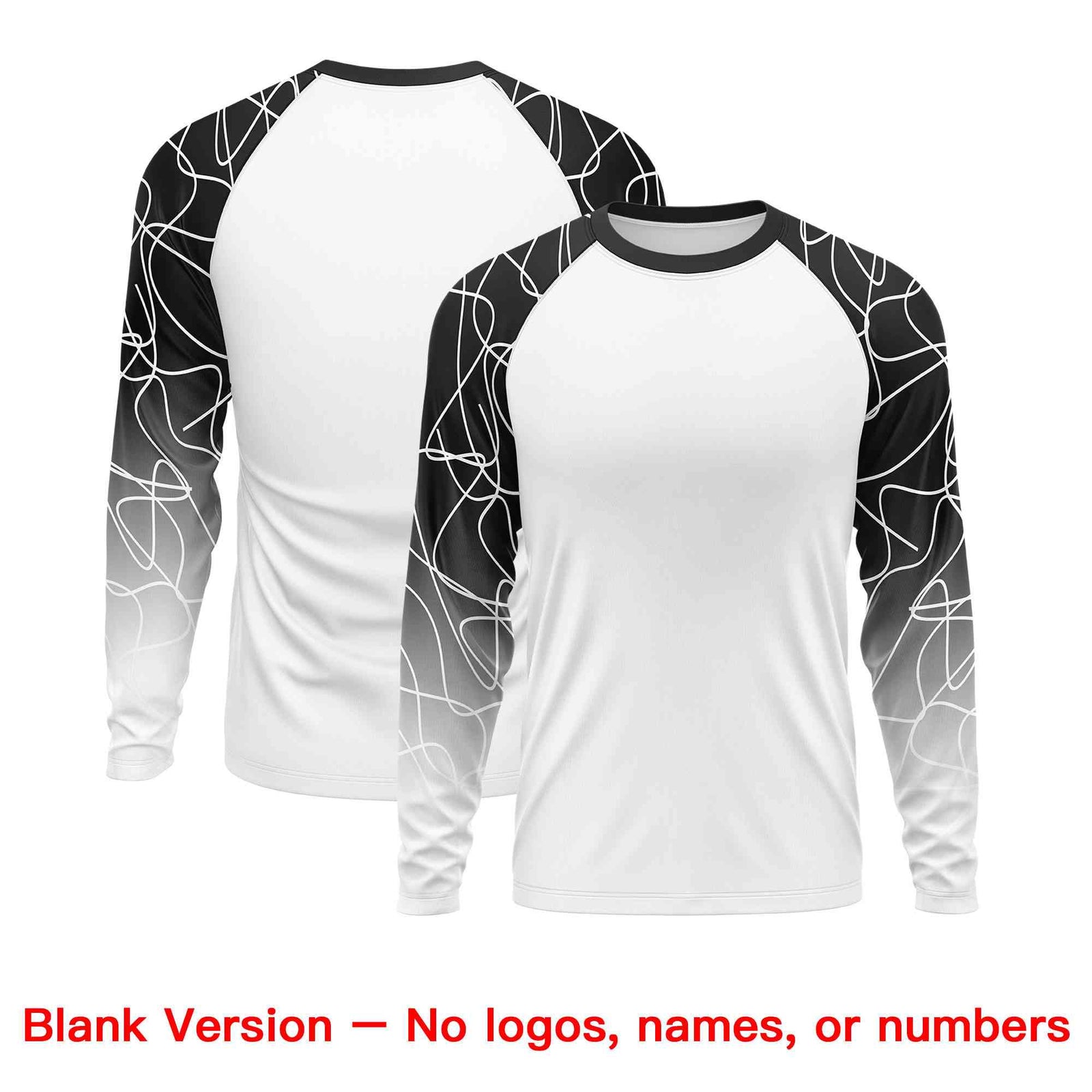Custom White Black Tangled Lines Pattern Raglan Long Sleeve Performance T-Shirt| KXKSHOP