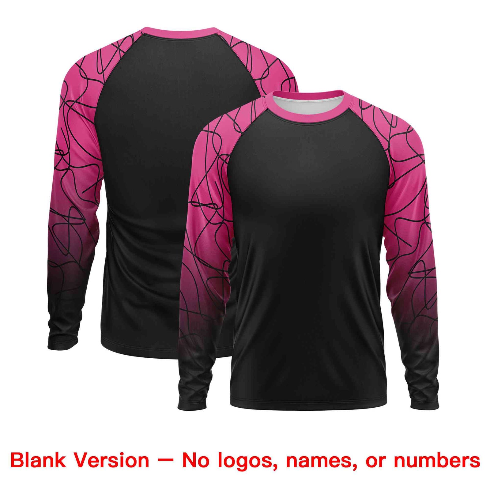 Custom Black Pink Tangled Lines Pattern Raglan Long Sleeve Performance T-Shirt| KXKSHOP