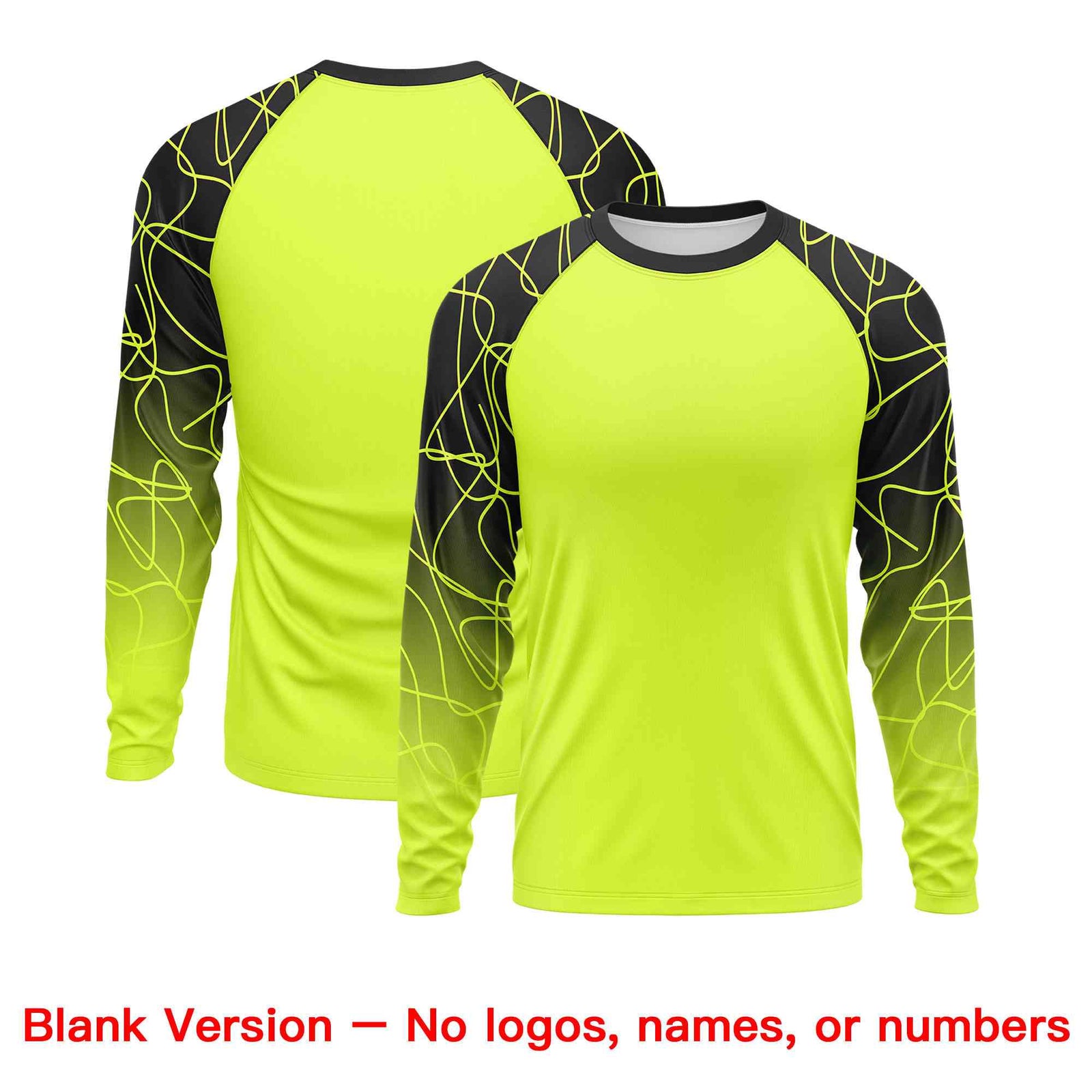 Custom Fluorescent Green Black Tangled Lines Pattern Raglan Long Sleeve Performance T-Shirt| KXKSHOP