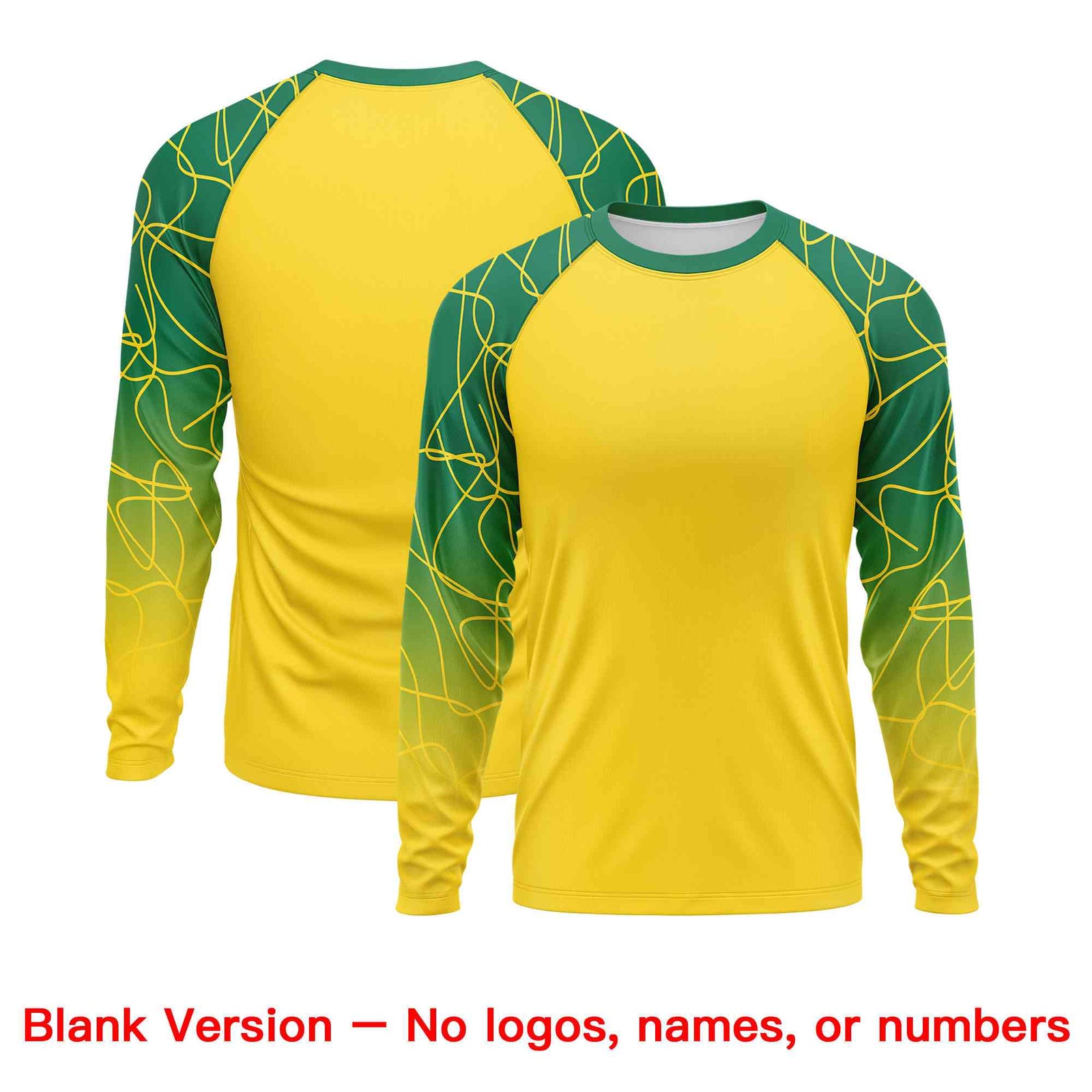 Custom Gold Kelly Green Tangled Lines Pattern Raglan Long Sleeve Performance T-Shirt| KXKSHOP