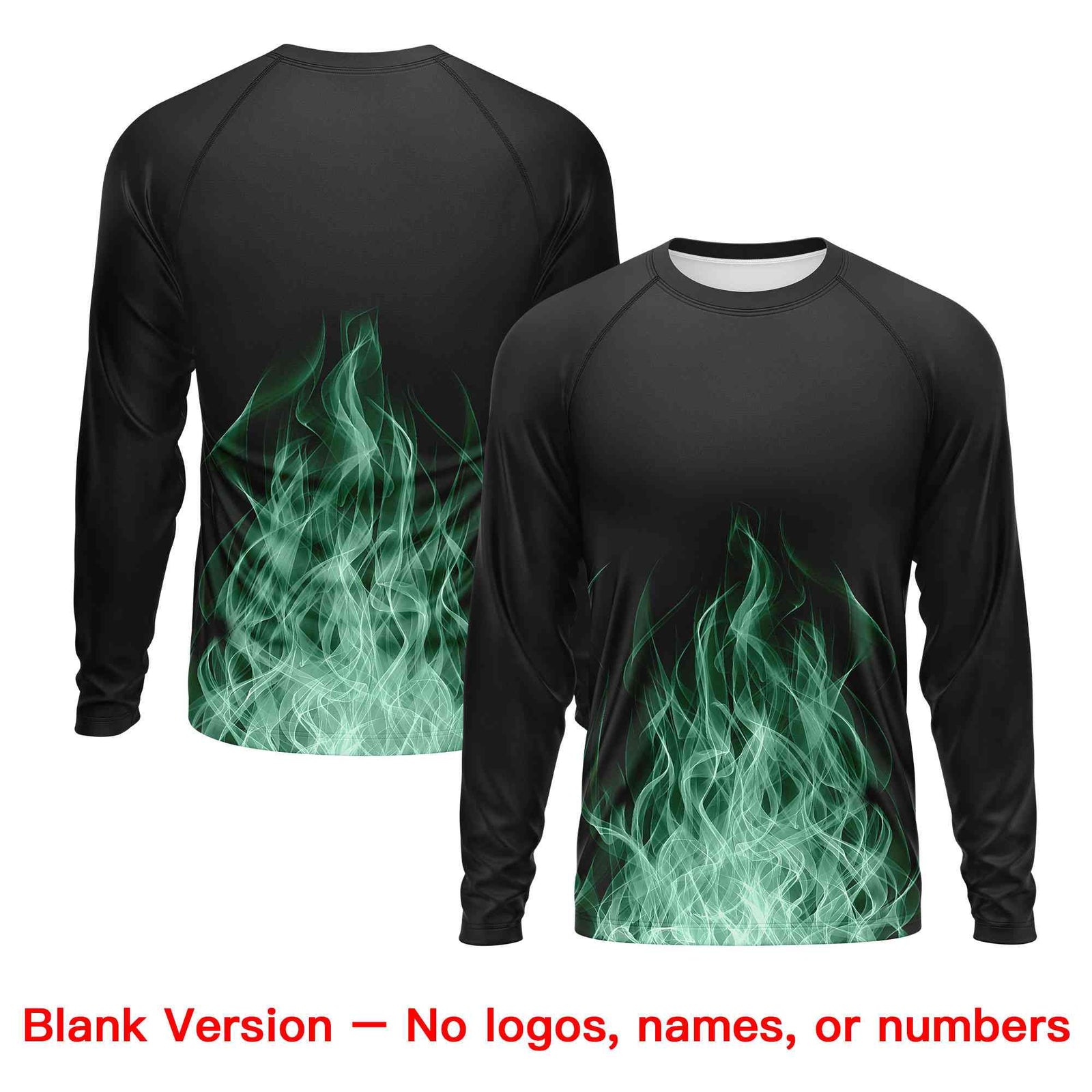 Custom Black Green Colorful Flame Pattern Long Sleeve Performance T-Shirt| KXKSHOP