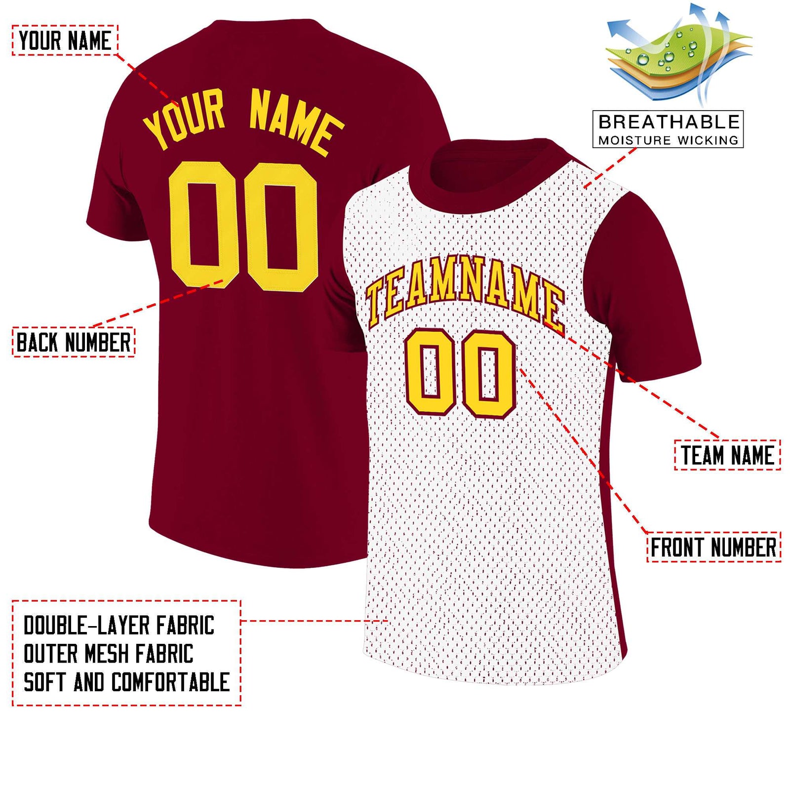 Custom Crimson White Mesh Two Tone T-Shirt