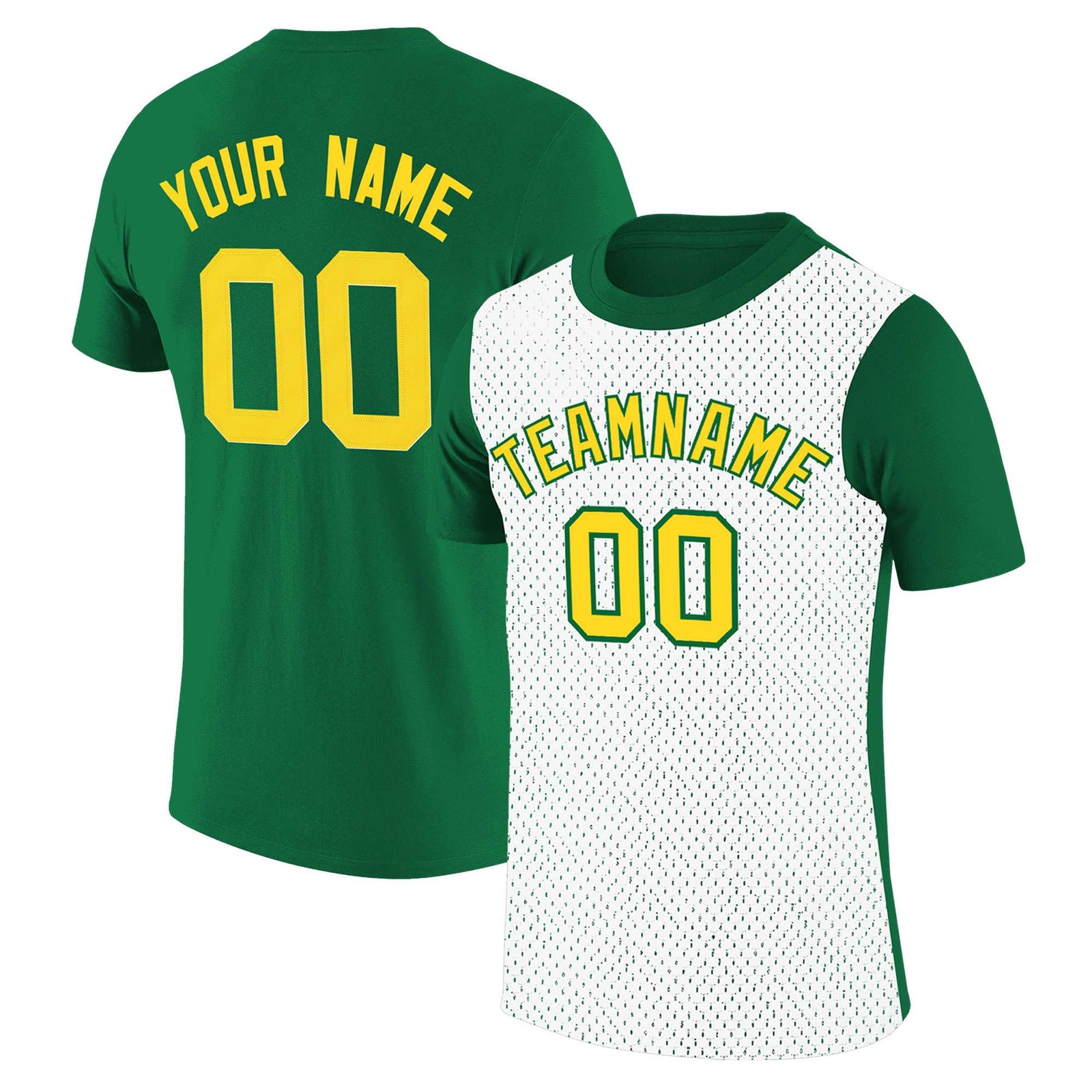 Custom Kelly Green White Mesh Two Tone T-Shirt