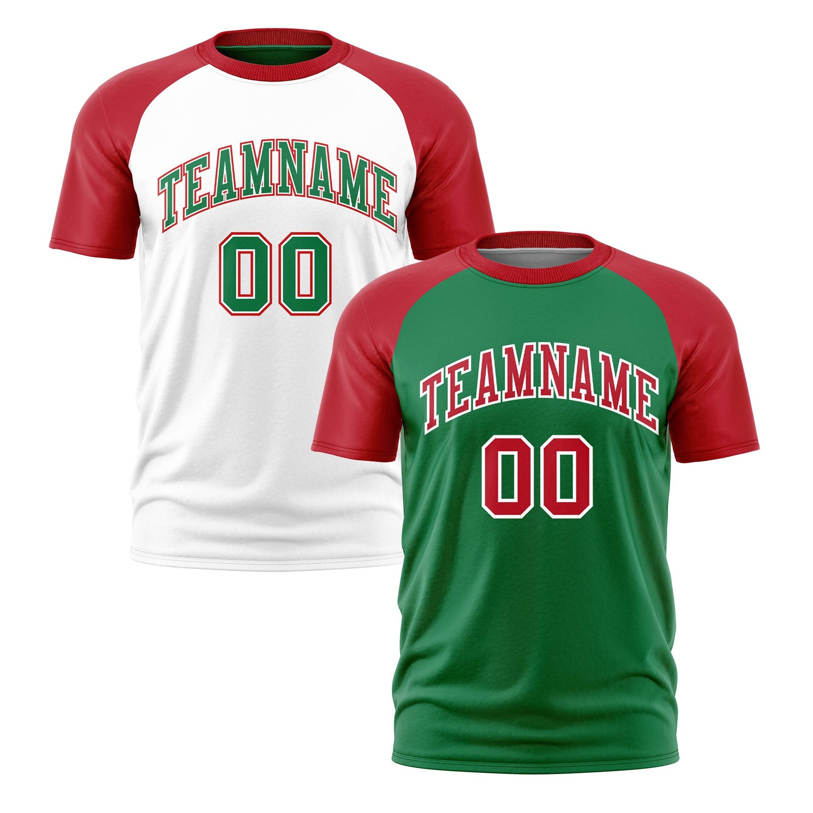 Custom Kelly Green Red White Reversible Raglan Sleeves Quick Dry T-shirt| KXKSHOP