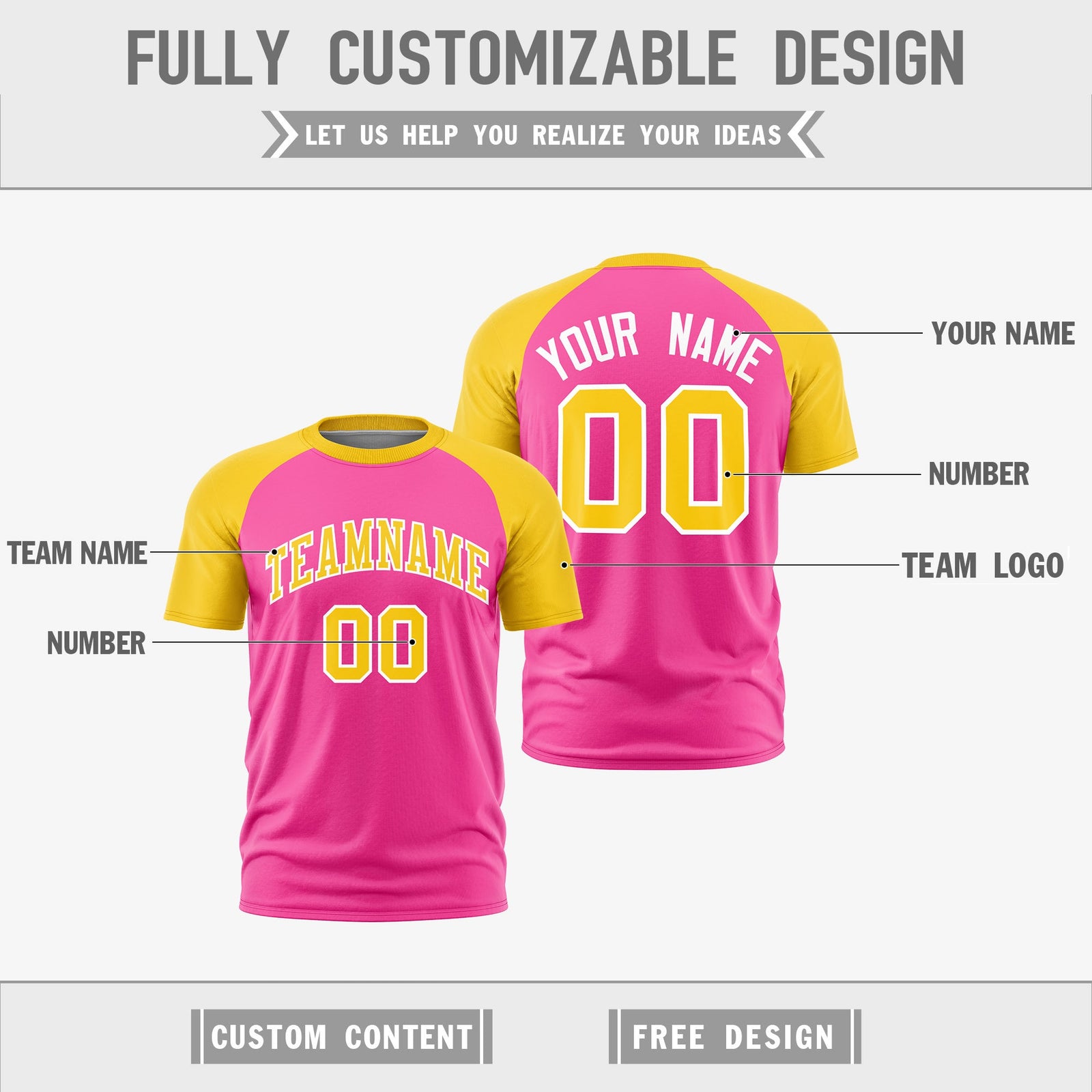Custom Pink Gold White Reversible Raglan Sleeves Quick Dry T-shirt| KXKSHOP