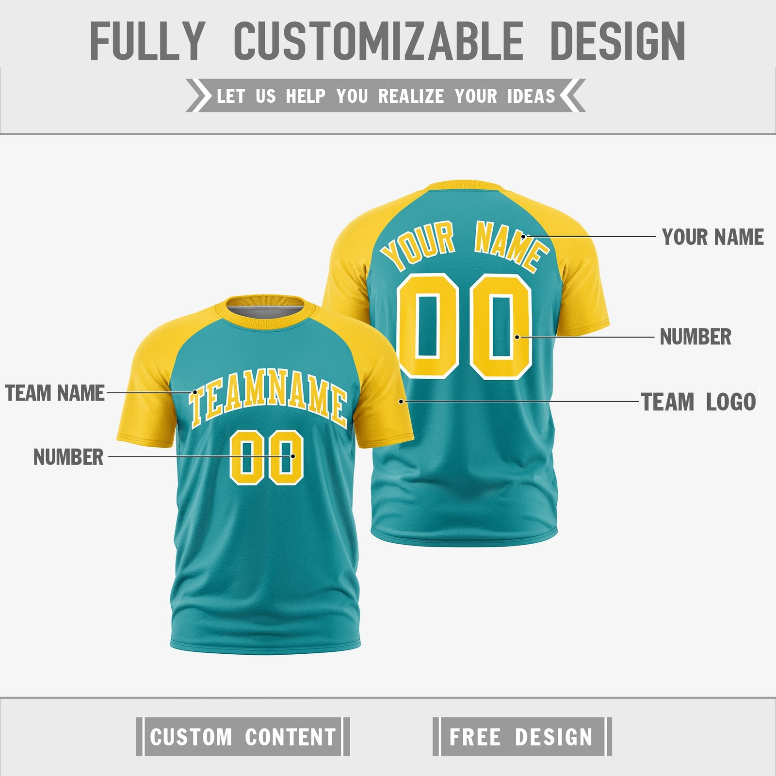 Custom Aqua Gold White Reversible Raglan Sleeves Moisture-Wicking T-shirt| KXKSHOP