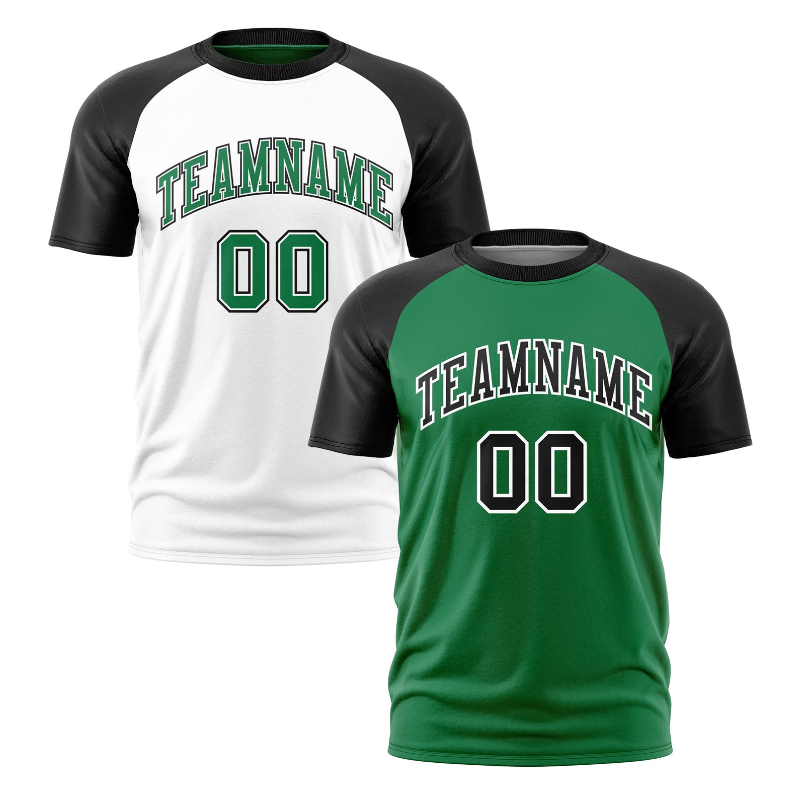 Custom Kelly Green Black White Reversible Raglan Sleeves Quick Dry T-shirt| KXKSHOP