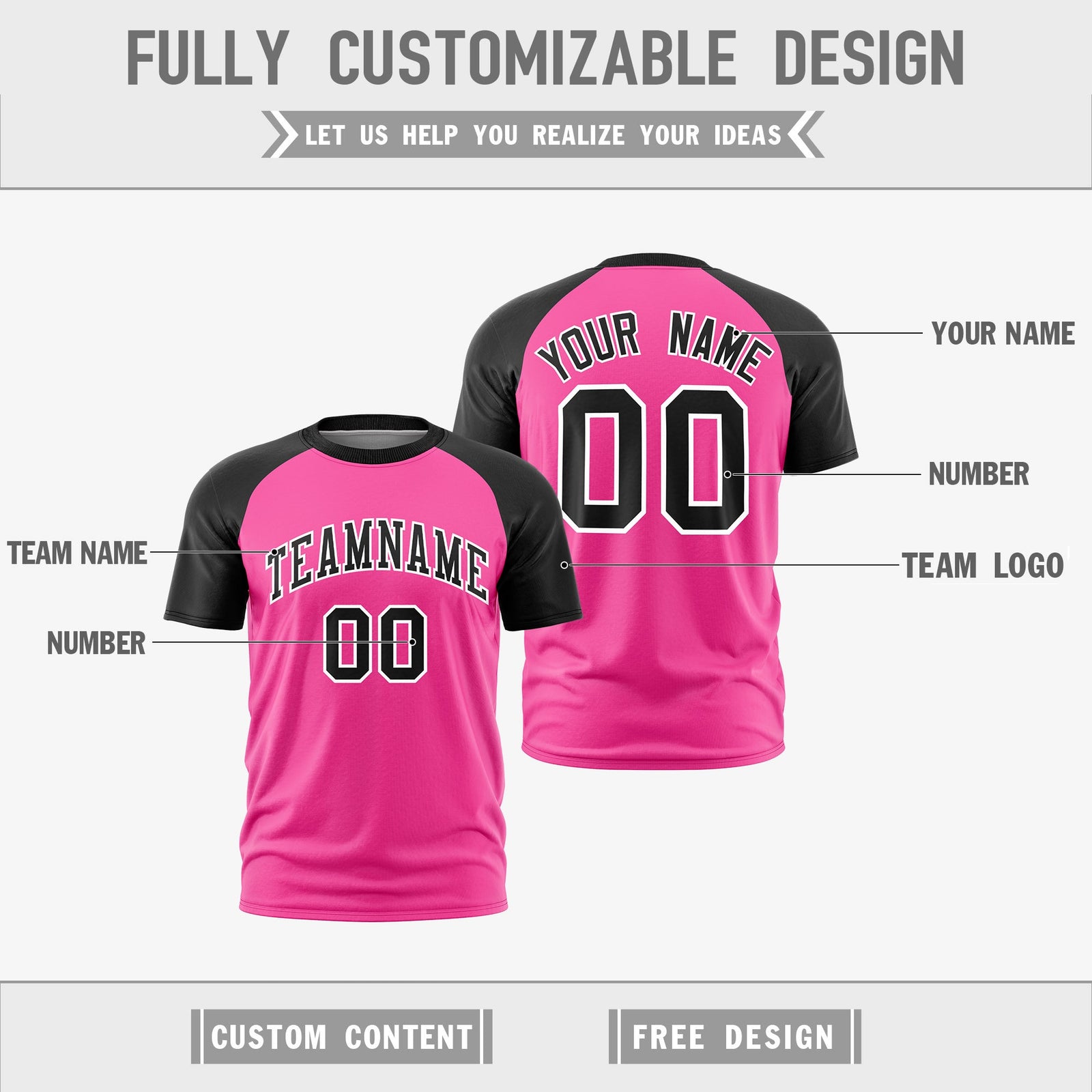 Custom Pink Black White Reversible Raglan Sleeves Moisture-Wicking T-shirt| KXKSHOP