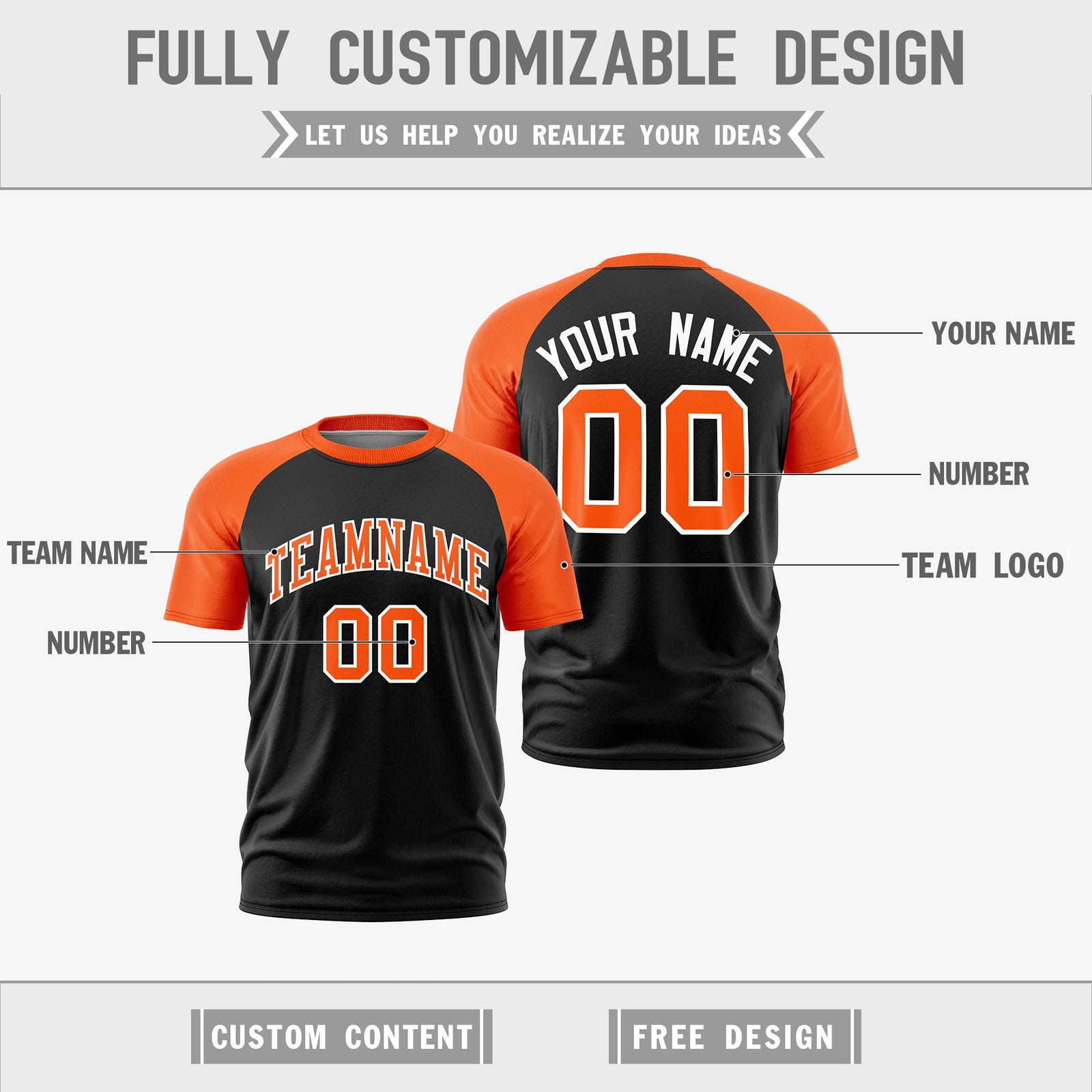Custom Black Orange White Reversible Raglan Sleeves Quick Dry T-shirt| KXKSHOP
