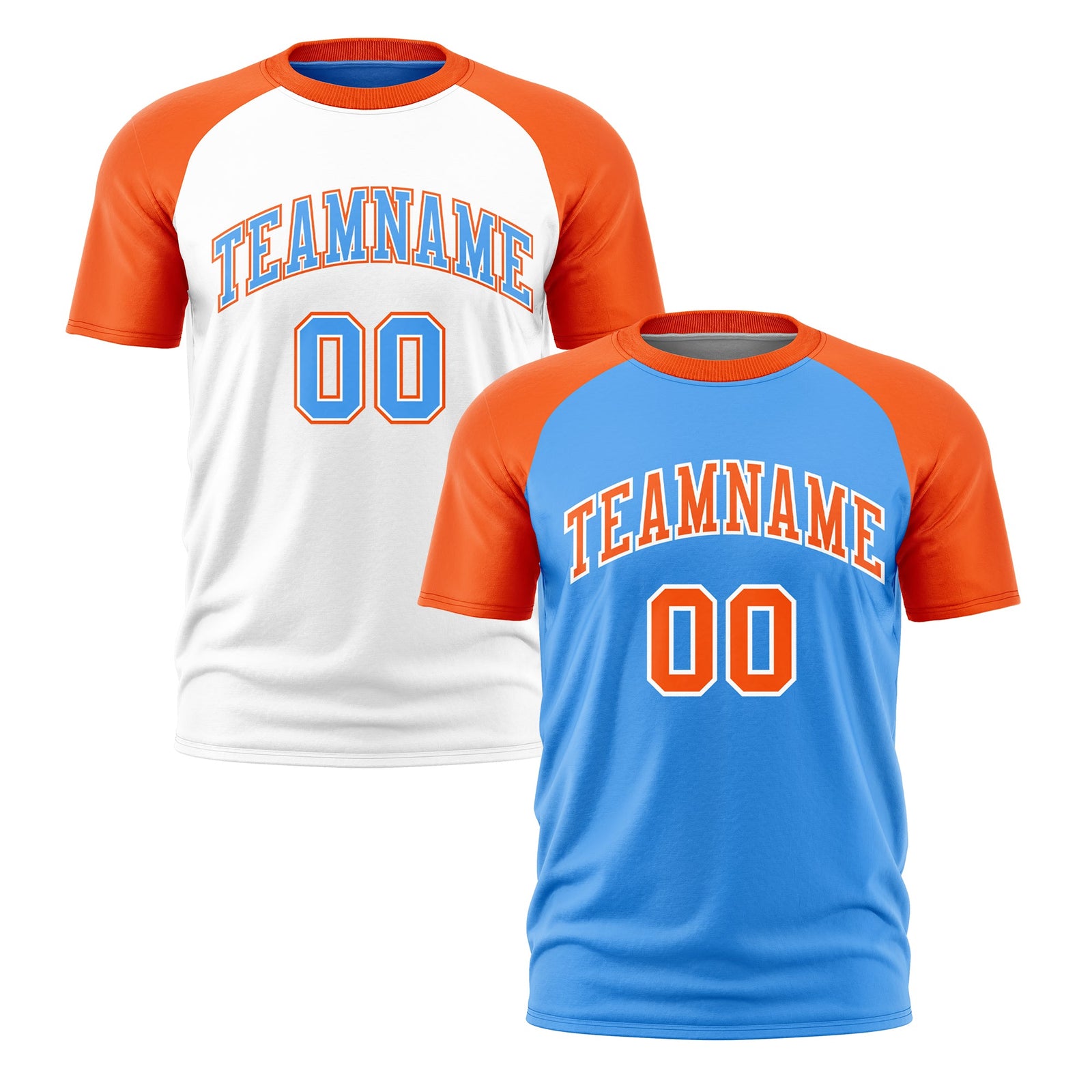 Custom Powder Blue Orange White Reversible Raglan Sleeves Moisture-Wicking T-shirt| KXKSHOP