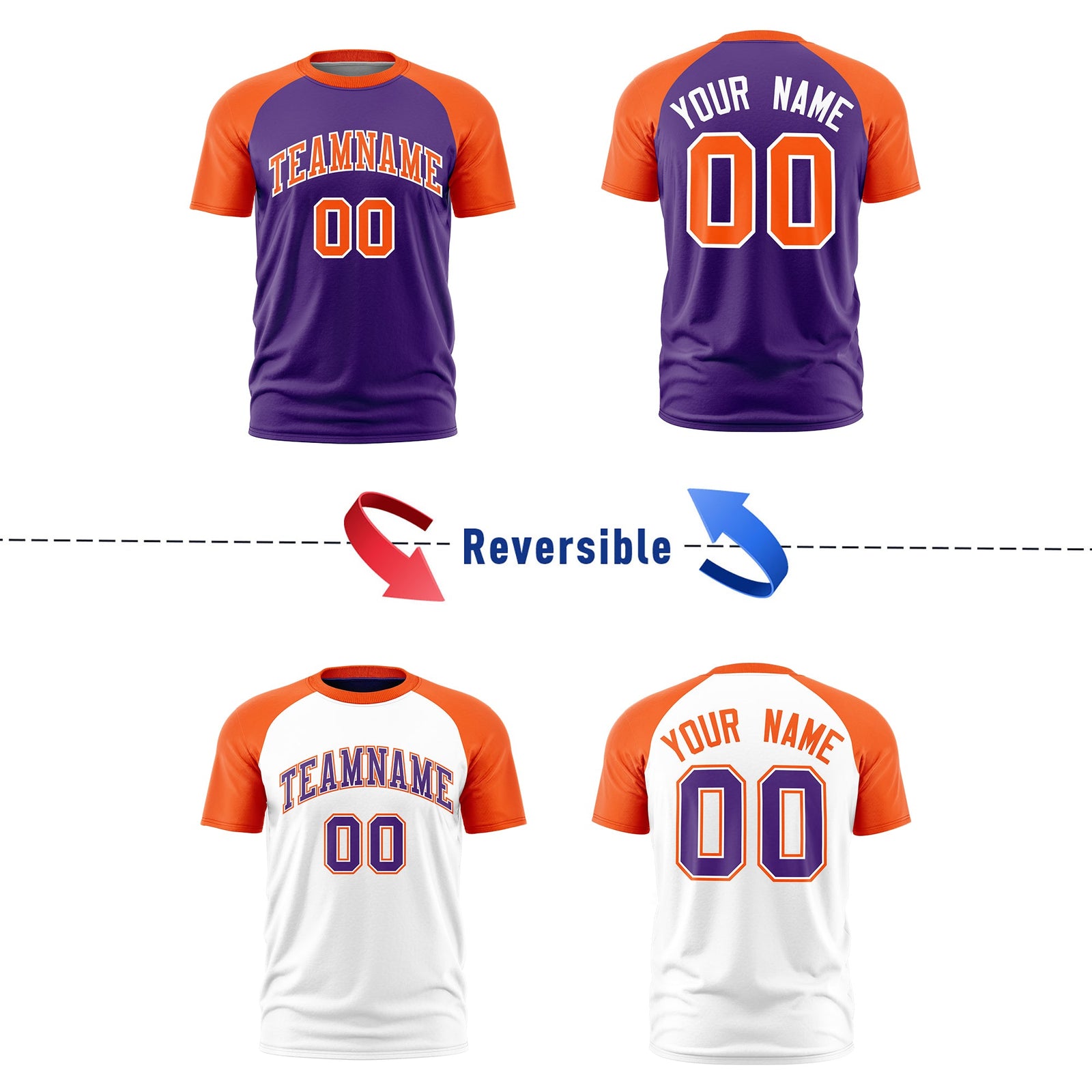 Custom Purple Orange White Reversible Raglan Sleeves Moisture-Wicking T-shirt| KXKSHOP