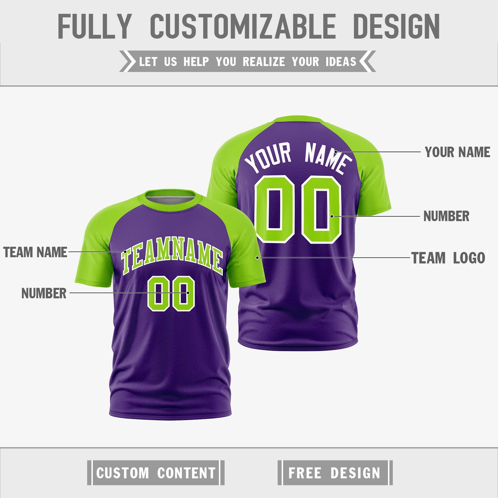 Custom Purple Neon Green White Reversible Raglan Sleeves Moisture-Wicking T-shirt| KXKSHOP