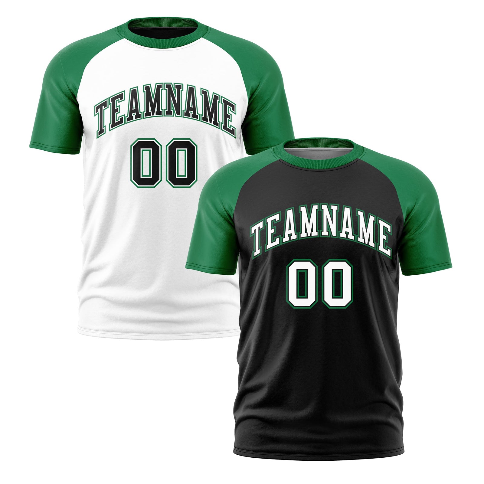 Custom Black Kelly Green White Reversible Raglan Sleeves Moisture-Wicking T-shirt| KXKSHOP