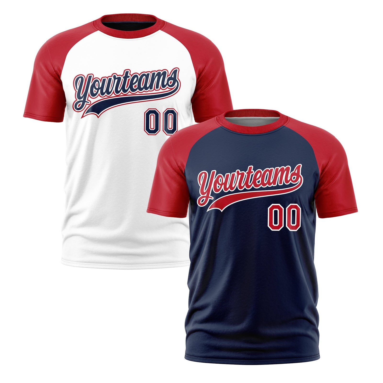 Custom Navy Red White Reversible Raglan Sleeves Moisture-Wicking T-shirt| KXKSHOP