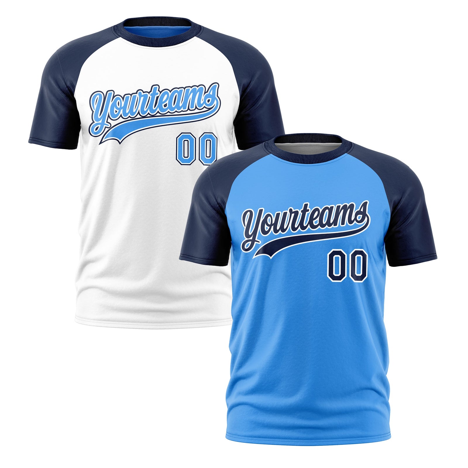Custom Powder Blue Navy White Reversible Raglan Sleeves Quick Dry T-shirt| KXKSHOP