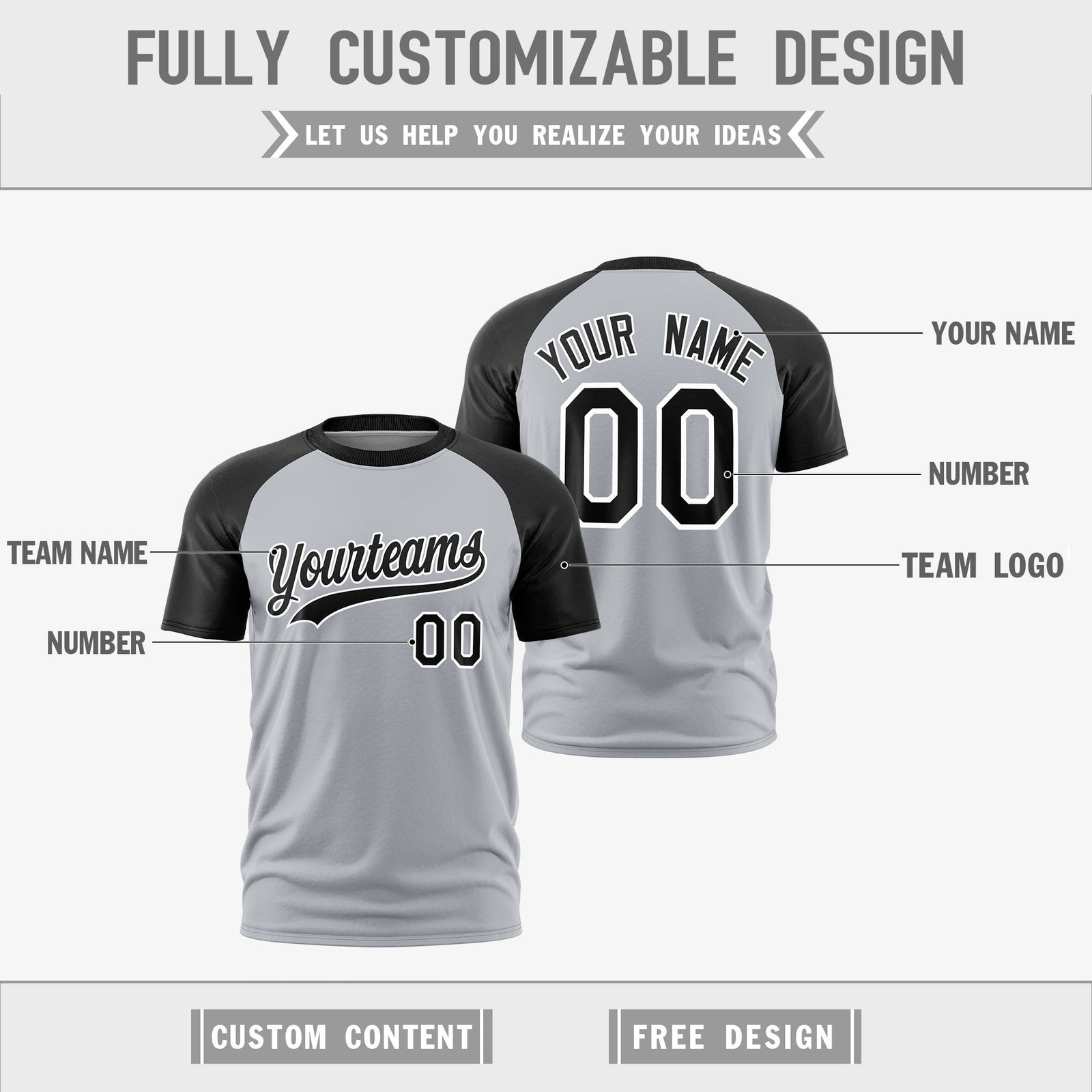 Custom Silver Black White Reversible Raglan Sleeves Quick Dry T-shirt| KXKSHOP